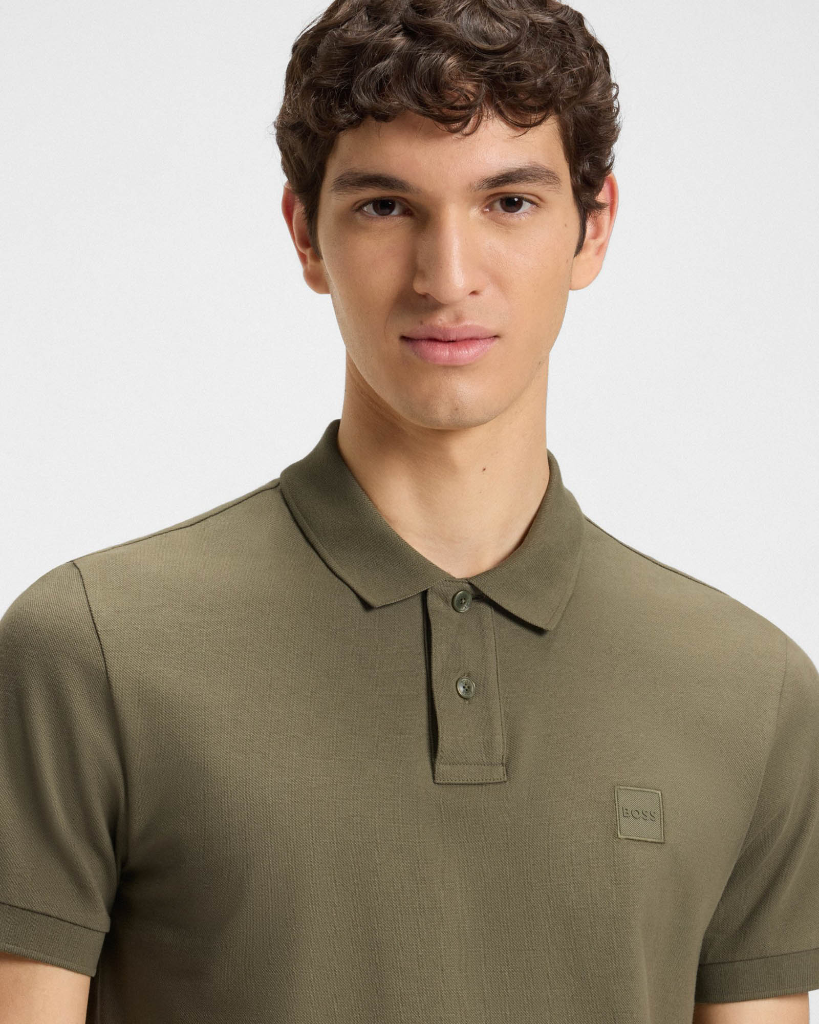 BOSS Orange Passenger Mens Stretch-Cotton Slim-Fit Polo Shirt with Logo Patch - Open Green 342 - Image 4