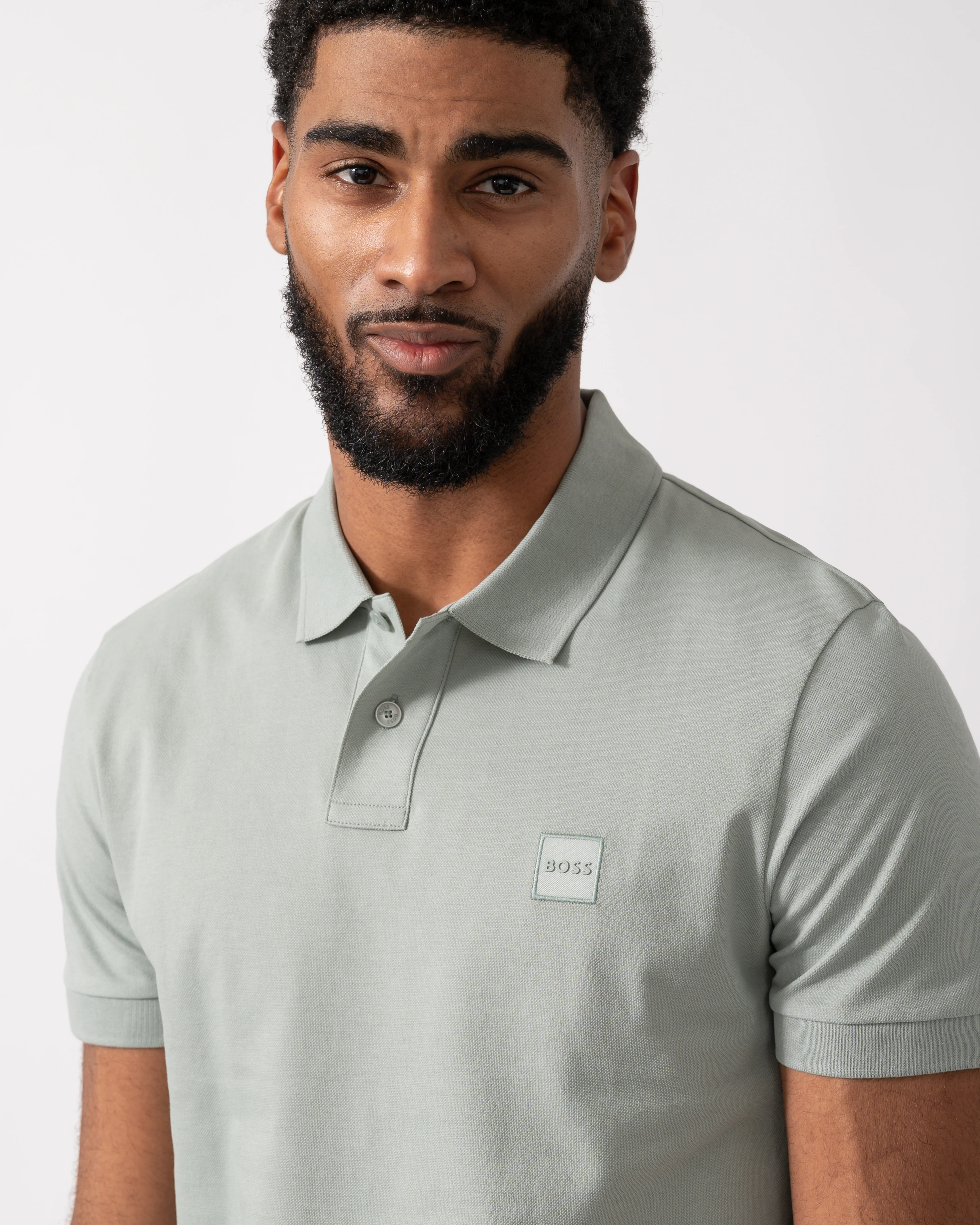 BOSS Orange Passenger Mens Stretch-Cotton Slim-Fit Polo Shirt with Logo Patch - Open Green 351 - Image 3