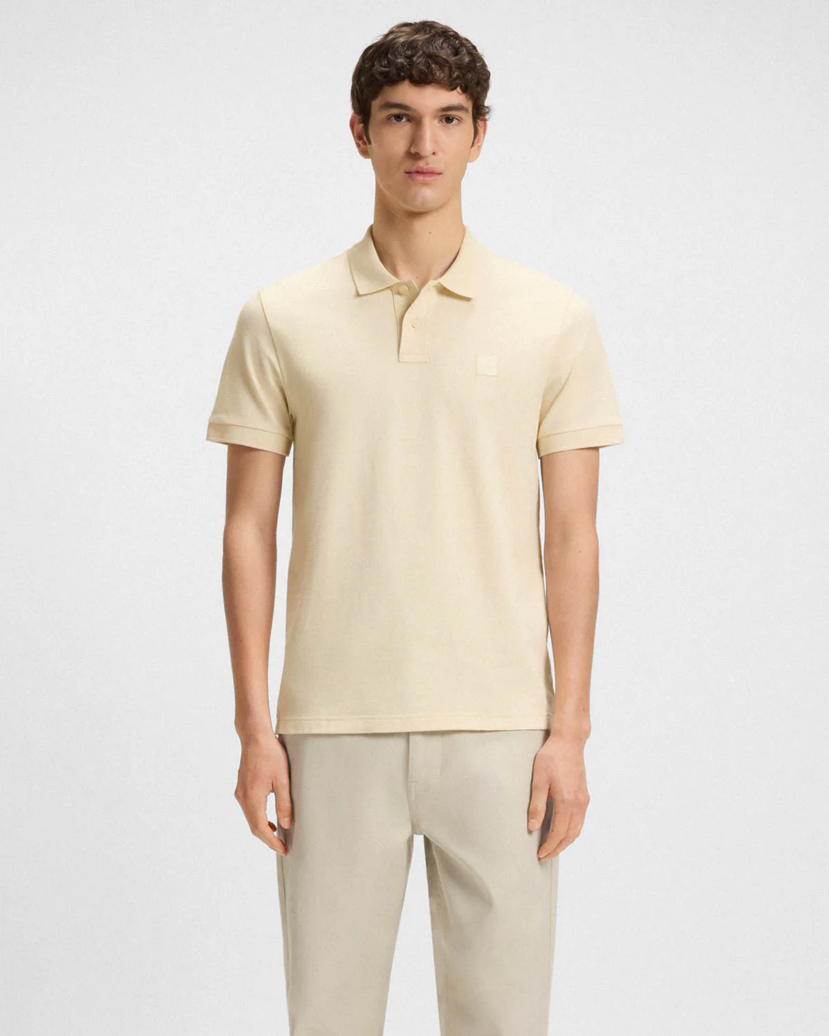 BOSS Orange Passenger Mens Stretch-Cotton Slim-Fit Polo Shirt with Logo Patch - Open Yellow 767 - Image 3