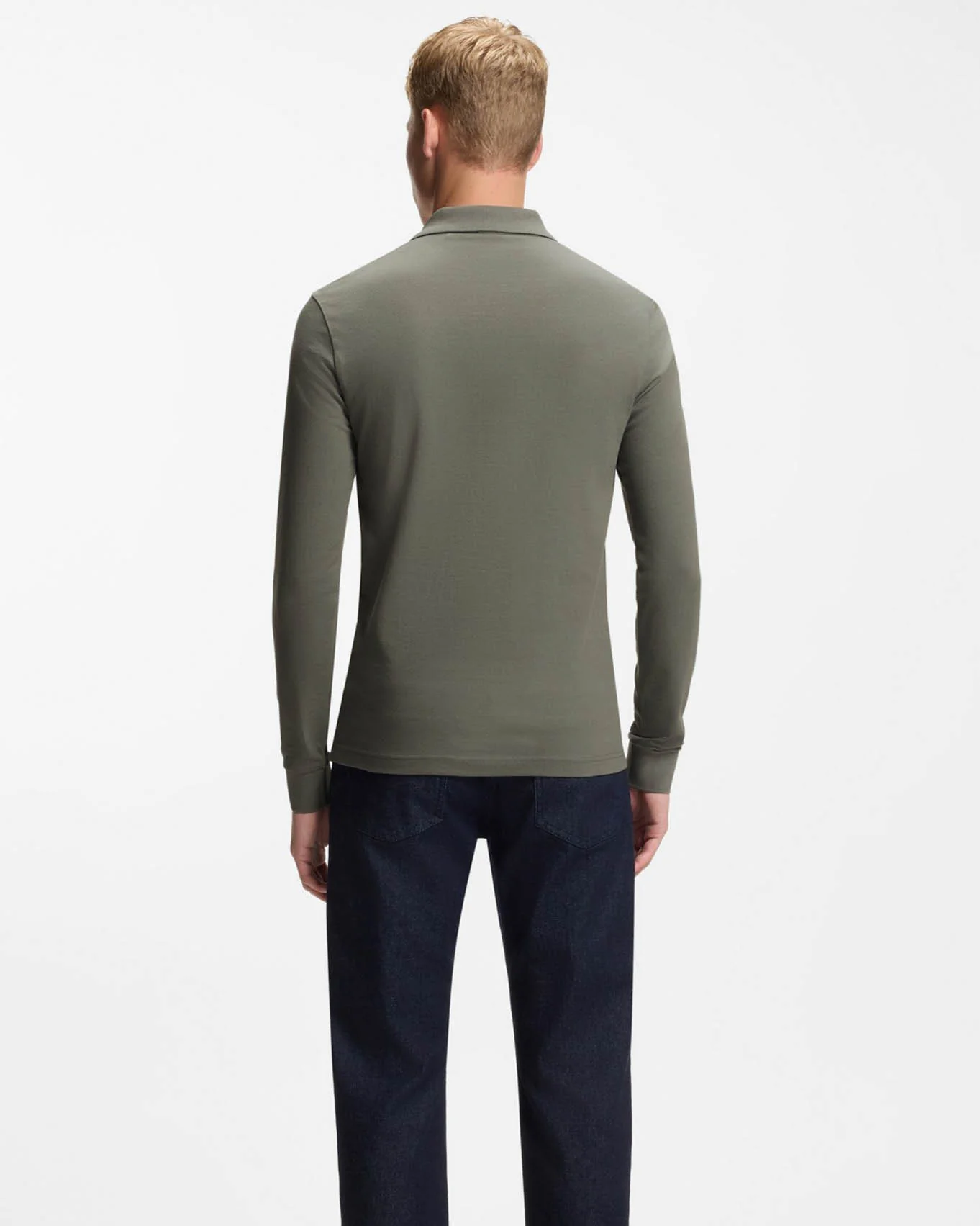 BOSS Orange Passerby Mens Long Sleeve Stretch-Cotton Polo Shirt with Logo Patch - Open Grey 076 - Image 4