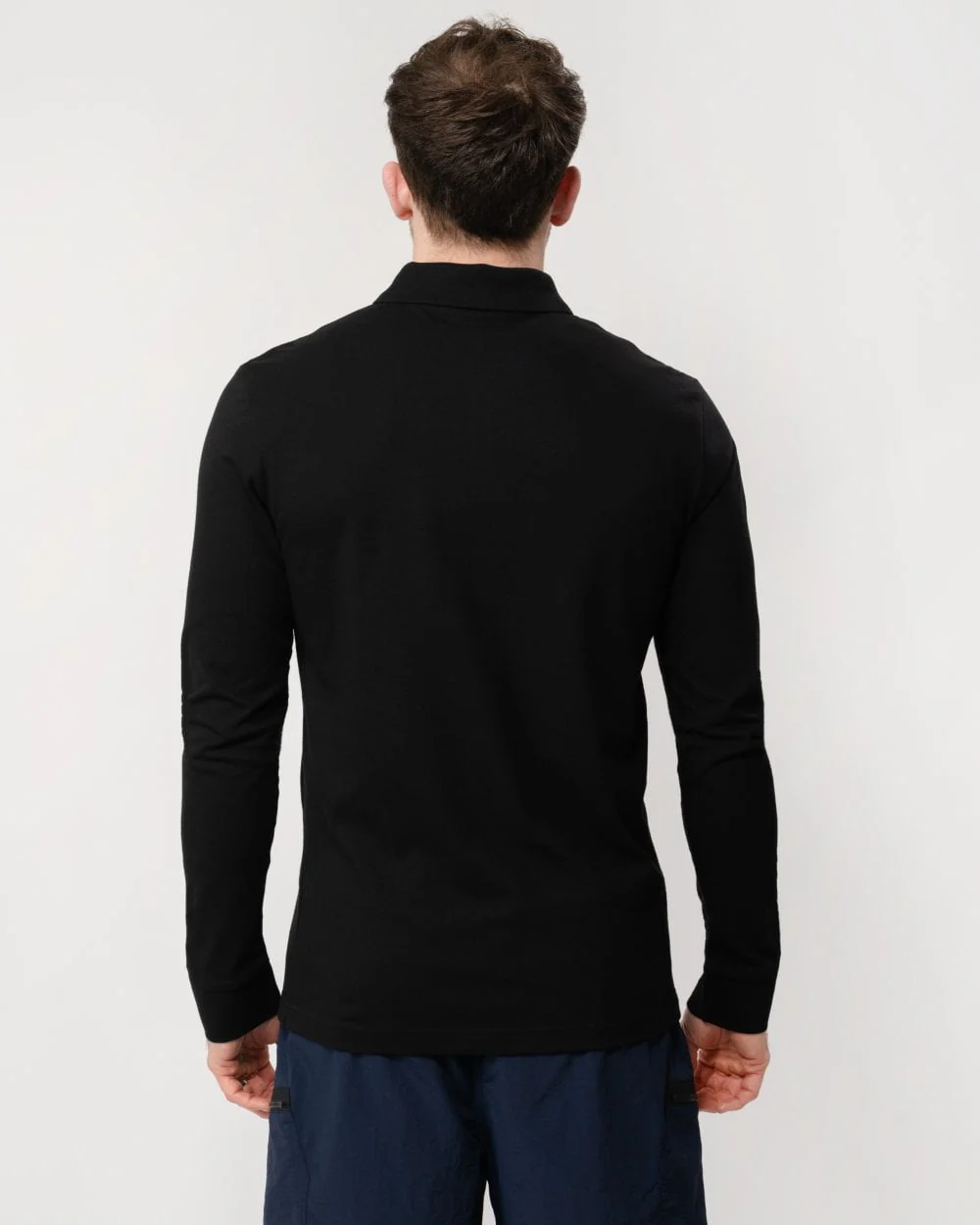 BOSS Orange Passerby Mens Long Sleeve Stretch-Cotton Polo Shirt with Logo Patch NOS - Black 001 - Image 3