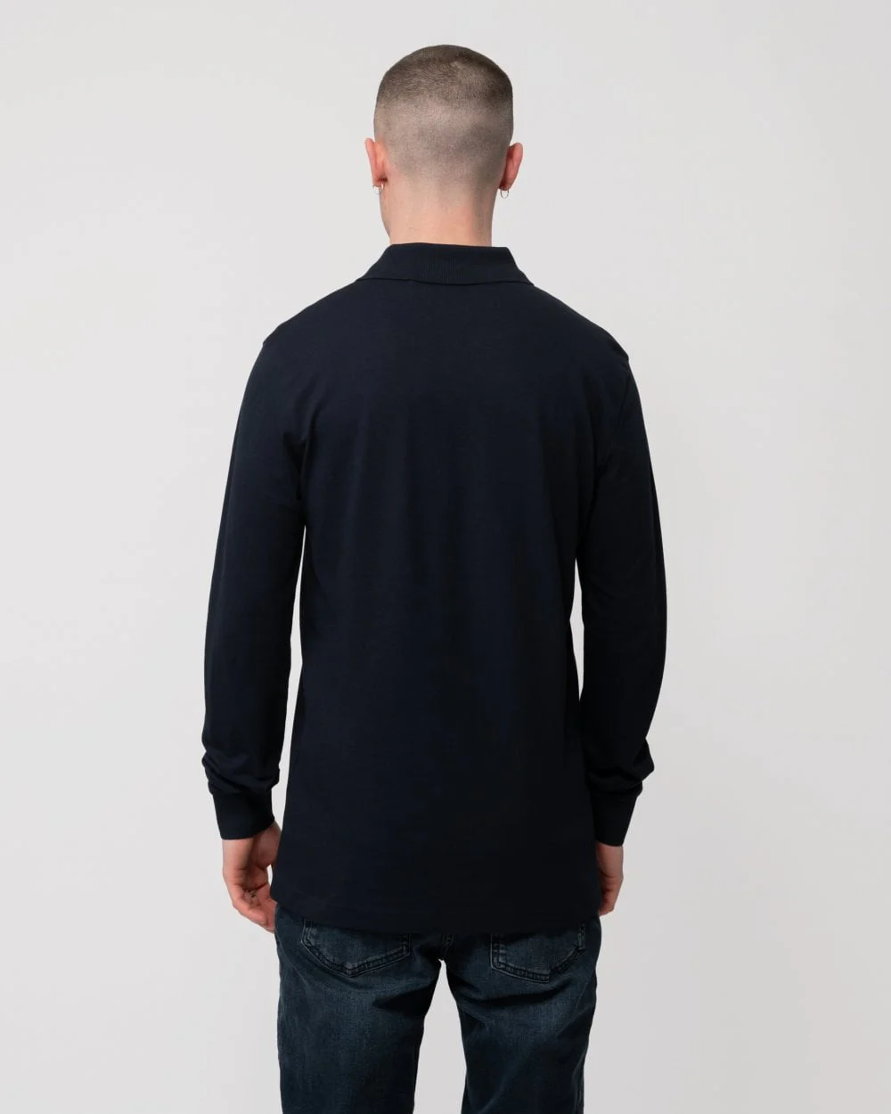 BOSS Orange Passerby Mens Long Sleeve Stretch-Cotton Polo Shirt with Logo Patch NOS - Dark Blue 404 - Image 4