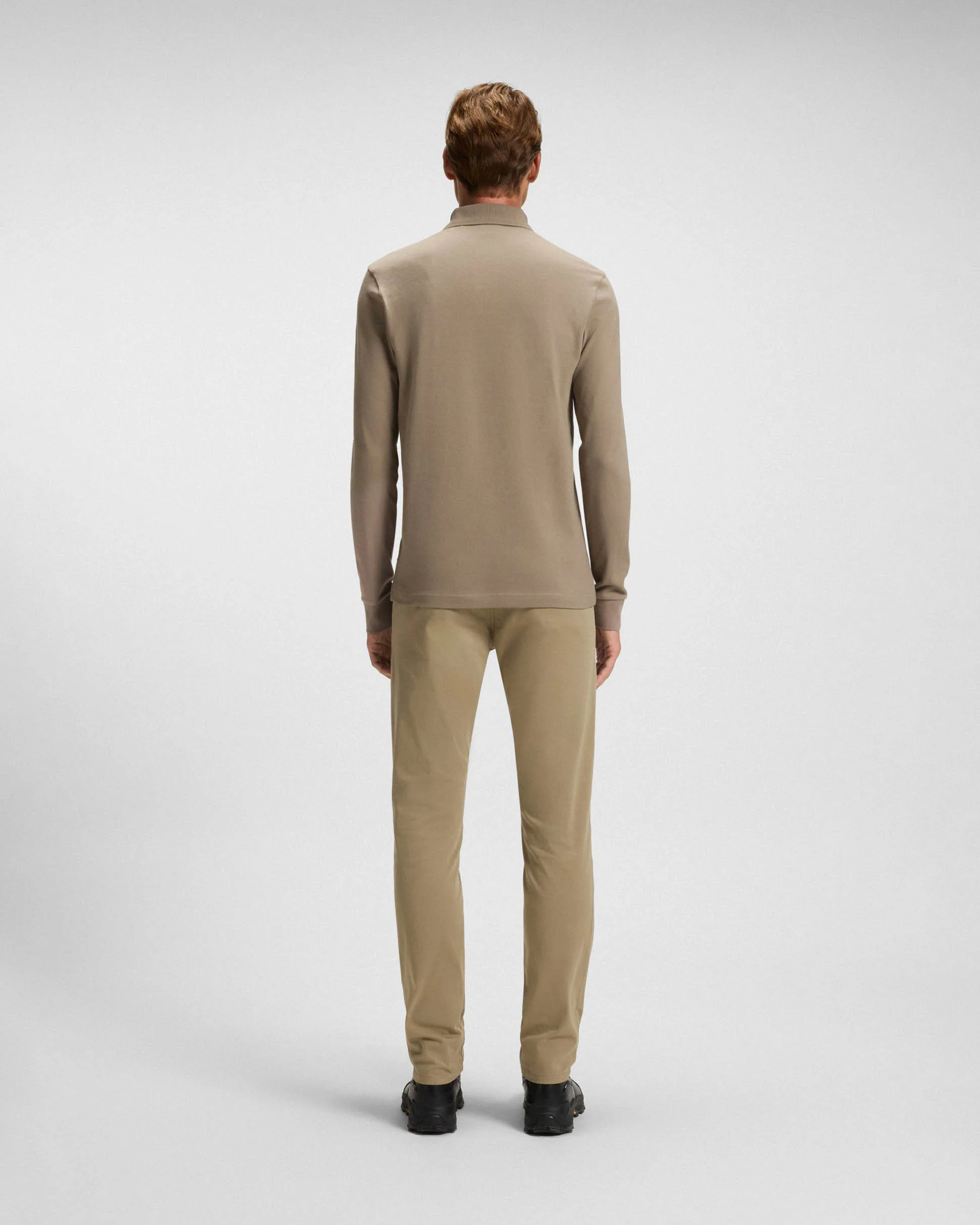 BOSS Orange Passerby Mens Long Sleeve Stretch-Cotton Polo Shirt with Logo Patch - Open Green 346 - Image 4