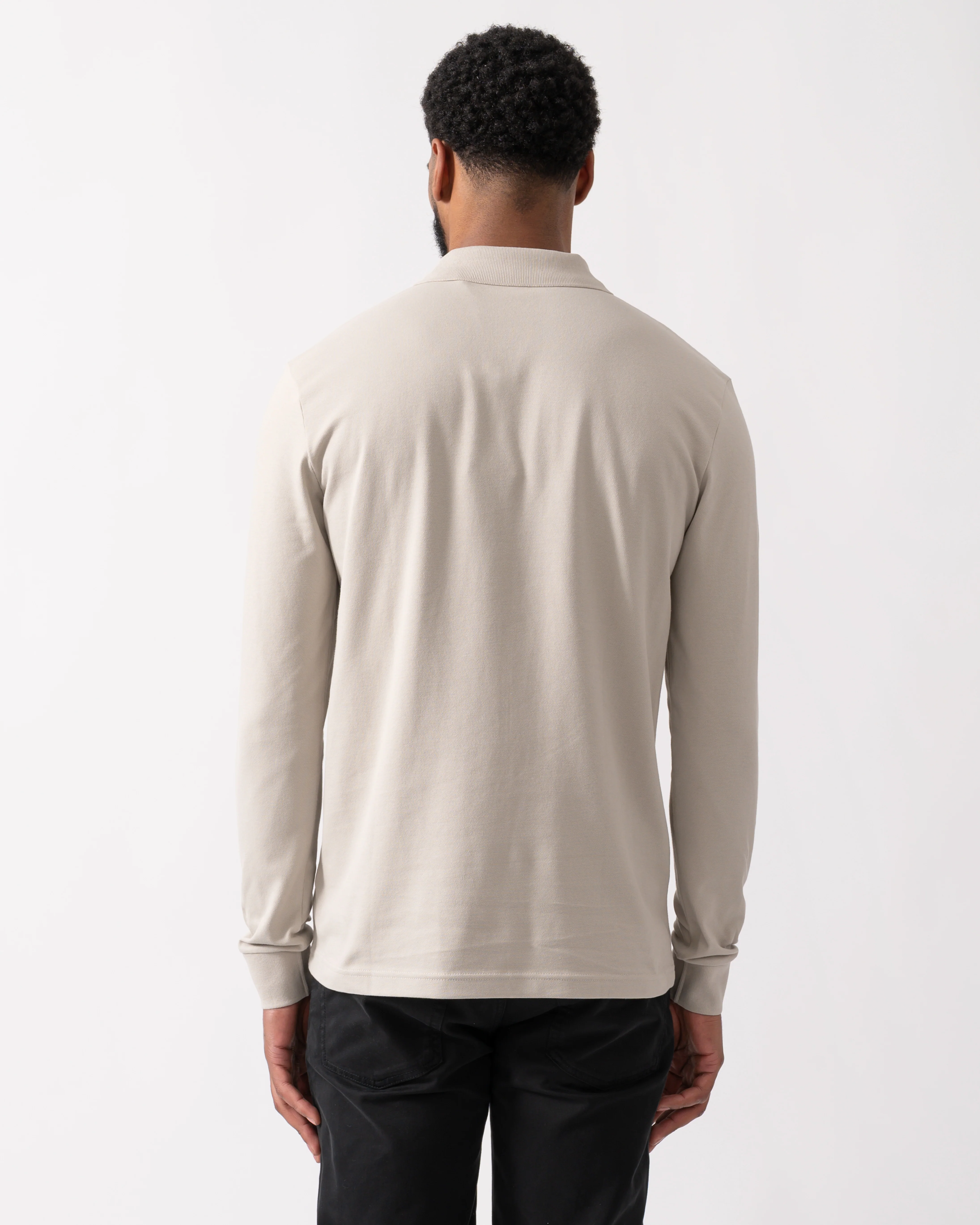 BOSS Orange Passerby Mens Long Sleeve Stretch-Cotton Polo Shirt with Logo Patch - Open Grey 070 - Image 4