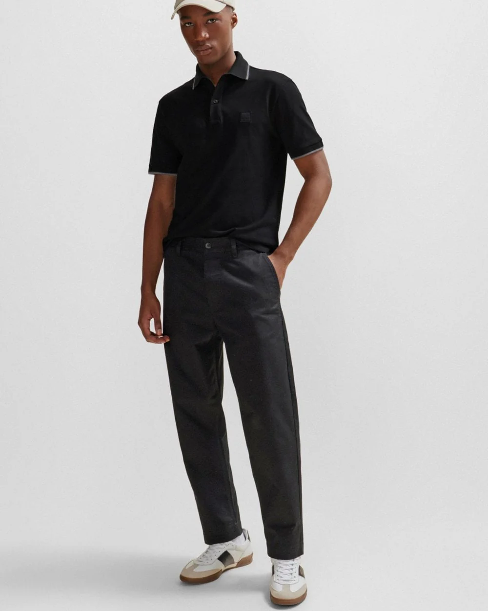 BOSS Orange Passertip Mens Short Sleeve Polo Shirt With Tipped Collar - Black 001 - Image 3