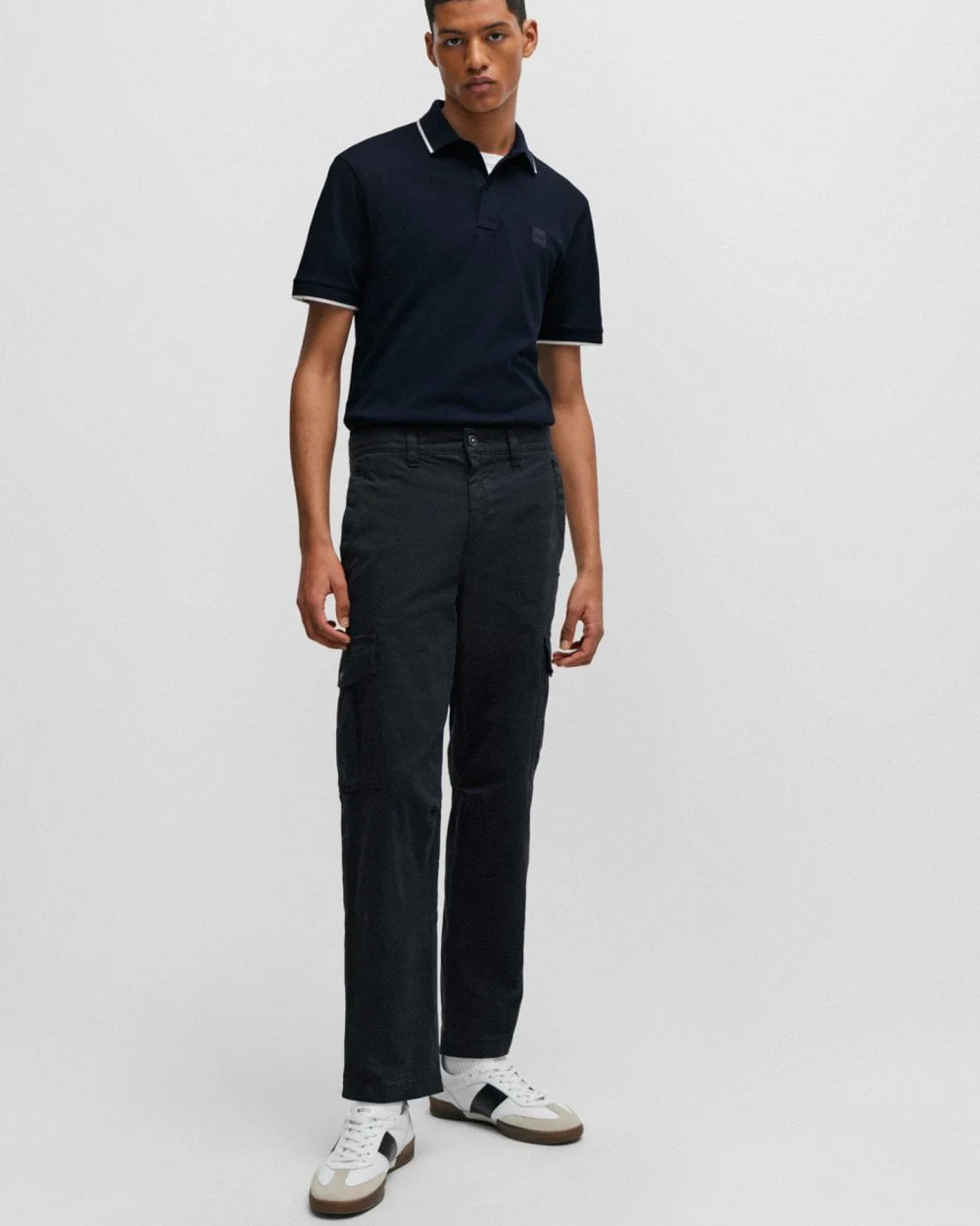 BOSS Orange Passertip Mens Short Sleeve Polo Shirt With Tipped Collar - Dark Blue 404 - Image 3