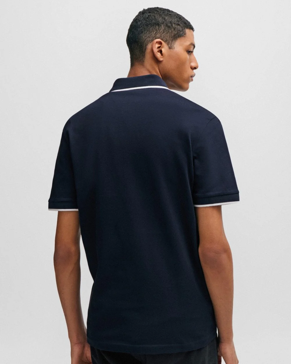 BOSS Orange Passertip Mens Short Sleeve Polo Shirt With Tipped Collar - Dark Blue 404 - Image 4