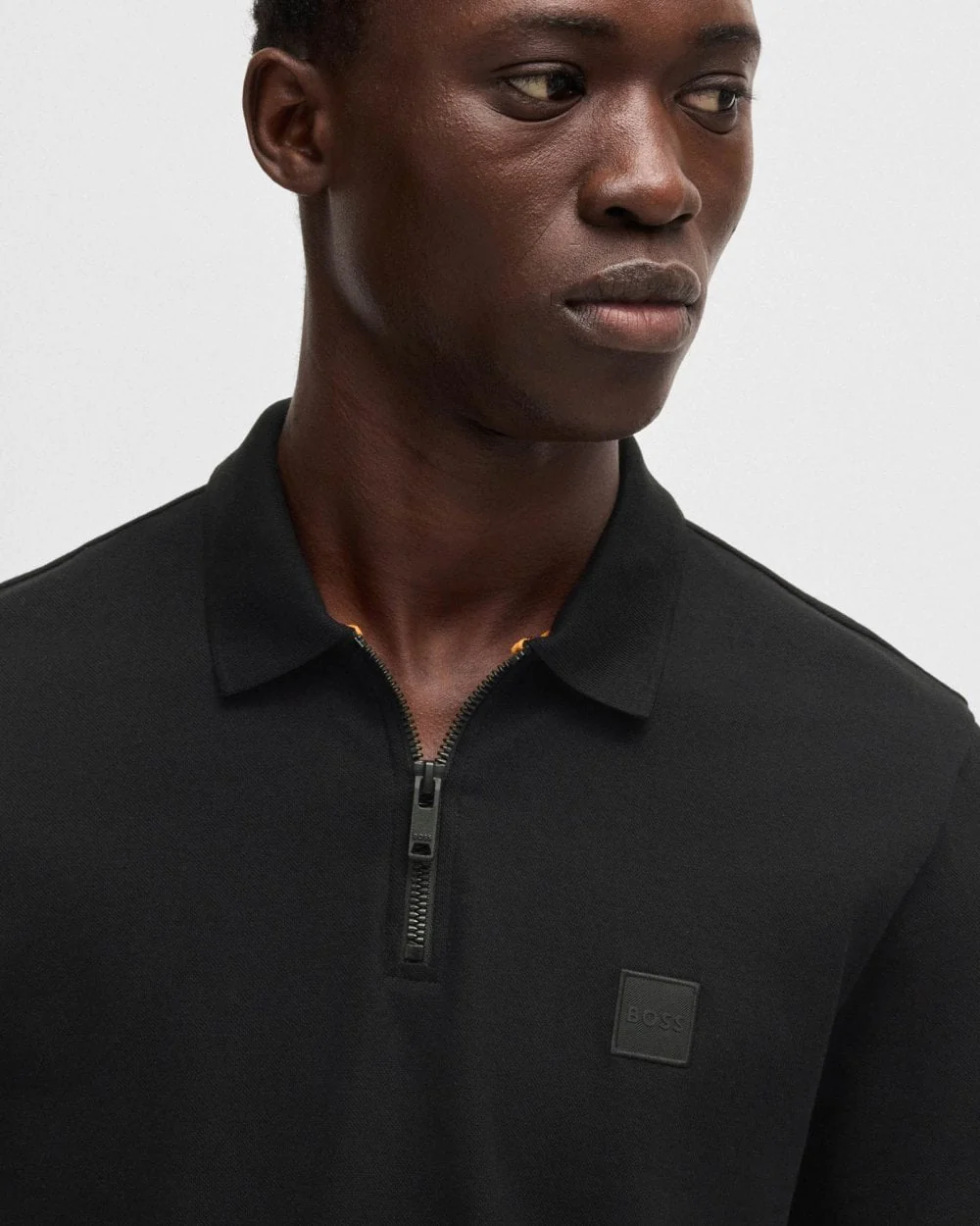 BOSS Orange Passerzip Mens Zip Placket Polo Shirt - Black 001 - Image 2
