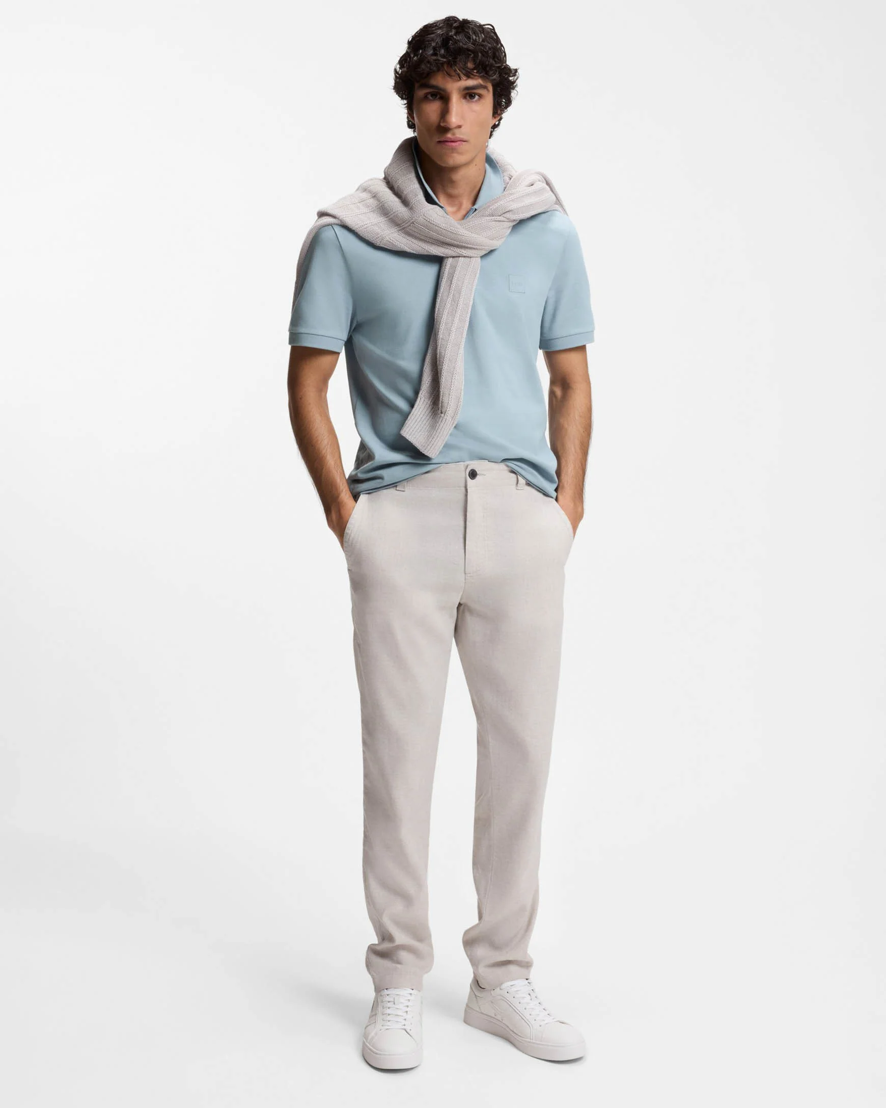 BOSS Orange Passerzip Mens Zip Placket Polo Shirt - Light/Pastel Blue 458 - Image 2