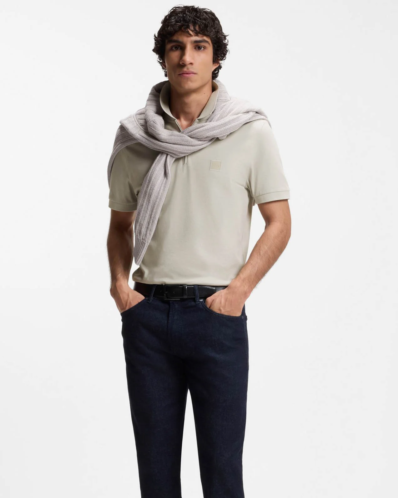 BOSS Orange Passerzip Mens Zip Placket Polo Shirt - Open Grey 070 - Image 2