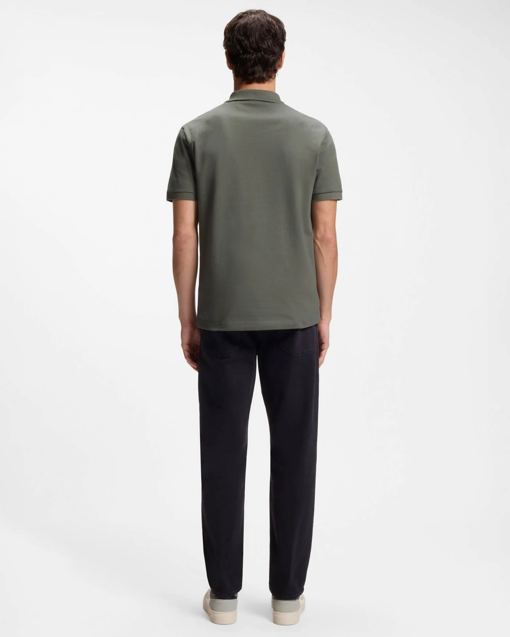 BOSS Orange Passerzip Mens Zip Placket Polo Shirt - Open Grey 076 - Image 4