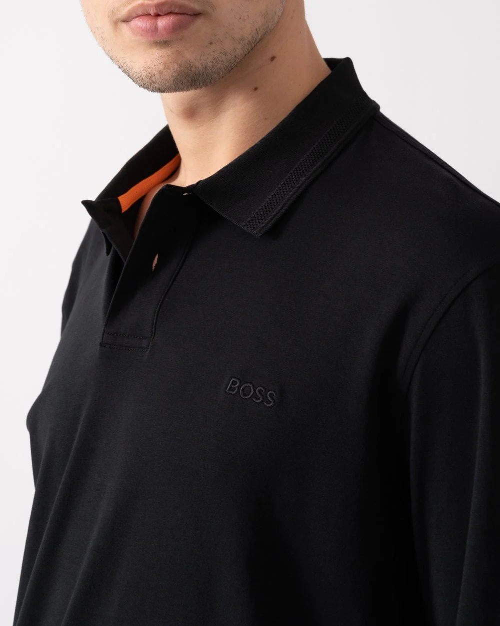 BOSS Orange Pe Interlock Mens Long Sleeve Polo Shirt - Image 2