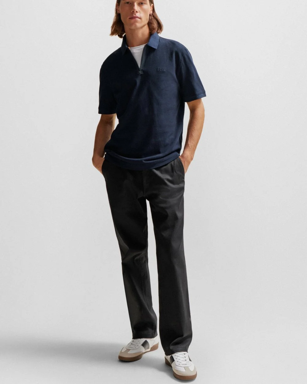BOSS Orange Pezip Mens Short Sleeve Zip Polo Shirt - Image 3