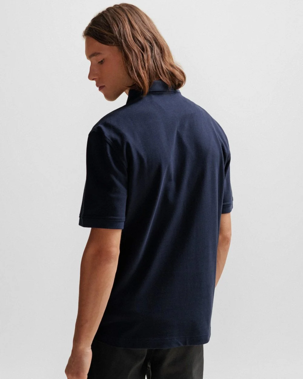 BOSS Orange Pezip Mens Short Sleeve Zip Polo Shirt - Image 4