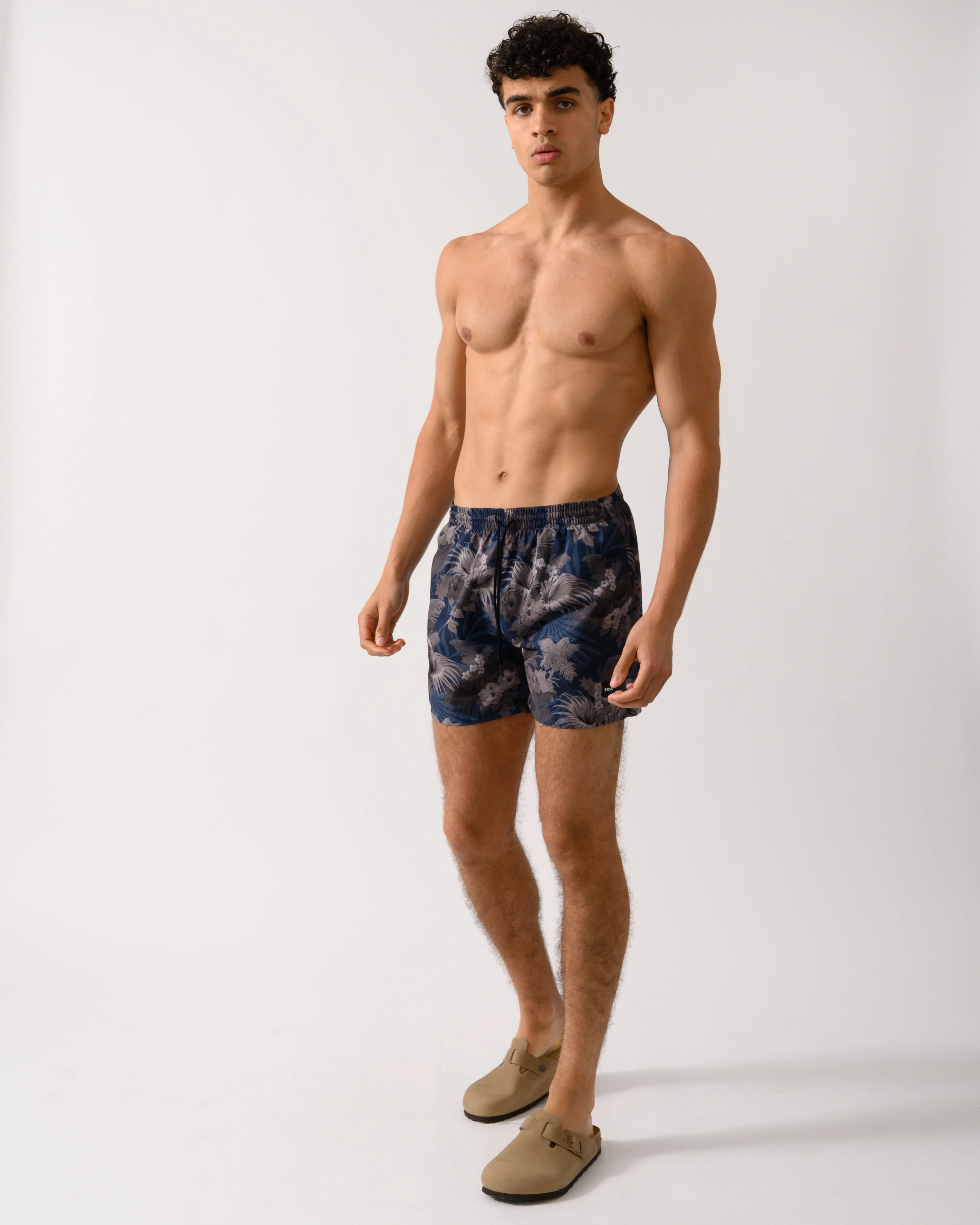 BOSS Orange Piranha Mens Tropical Print Quick-Drying Swim Shorts - Medium Brown 210 - Image 2