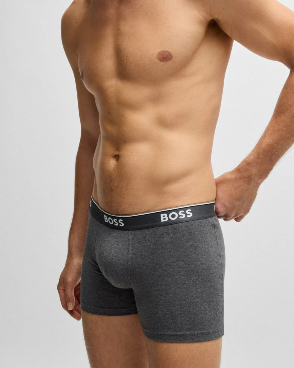 BOSS Orange Power Three Pack Mens Stretch Cotton Boxer Briefs With Logos NOS - Open Grey 061 - Image 4