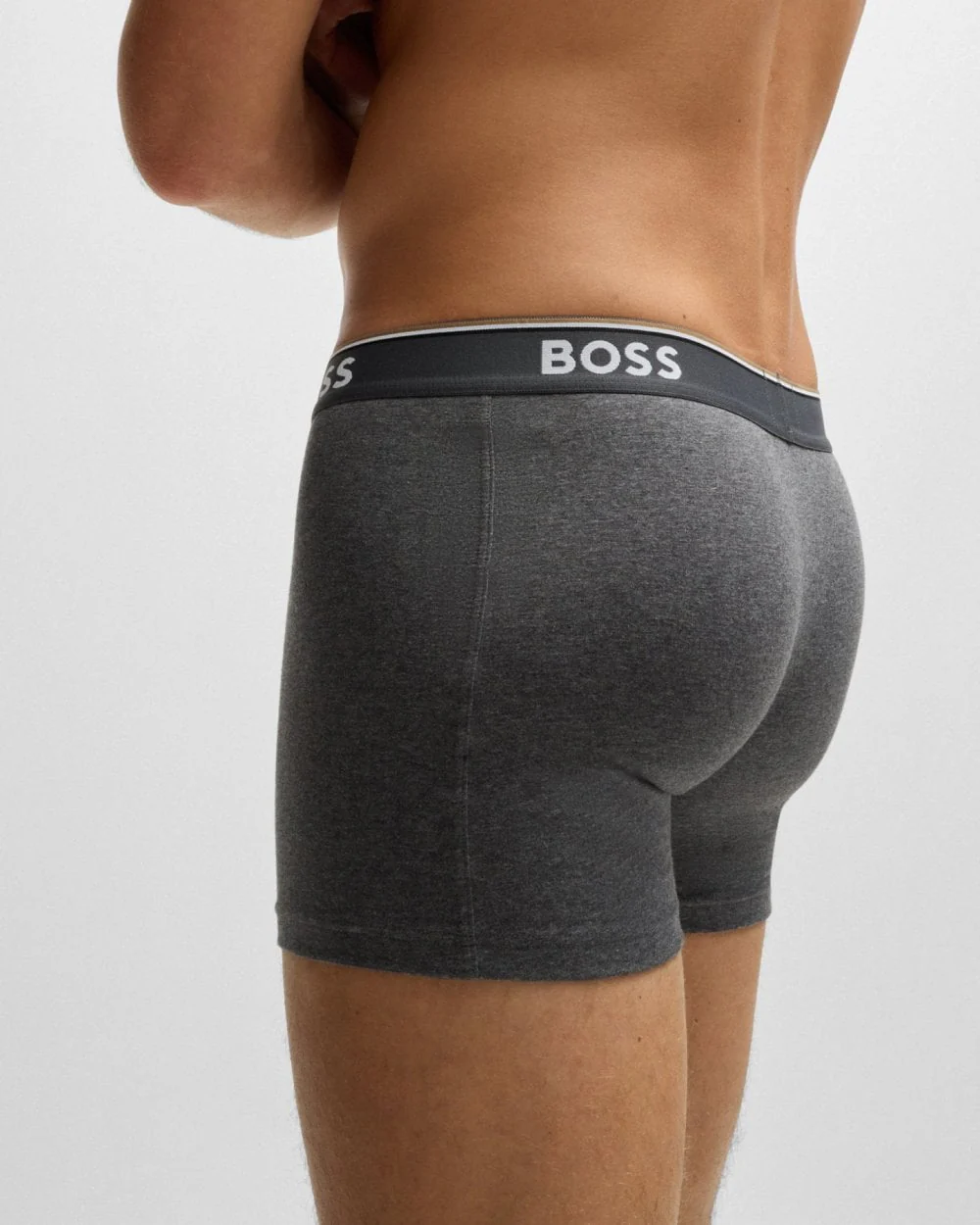 BOSS Orange Power Three Pack Mens Stretch Cotton Boxer Briefs With Logos NOS - Open Grey 061 - Image 5