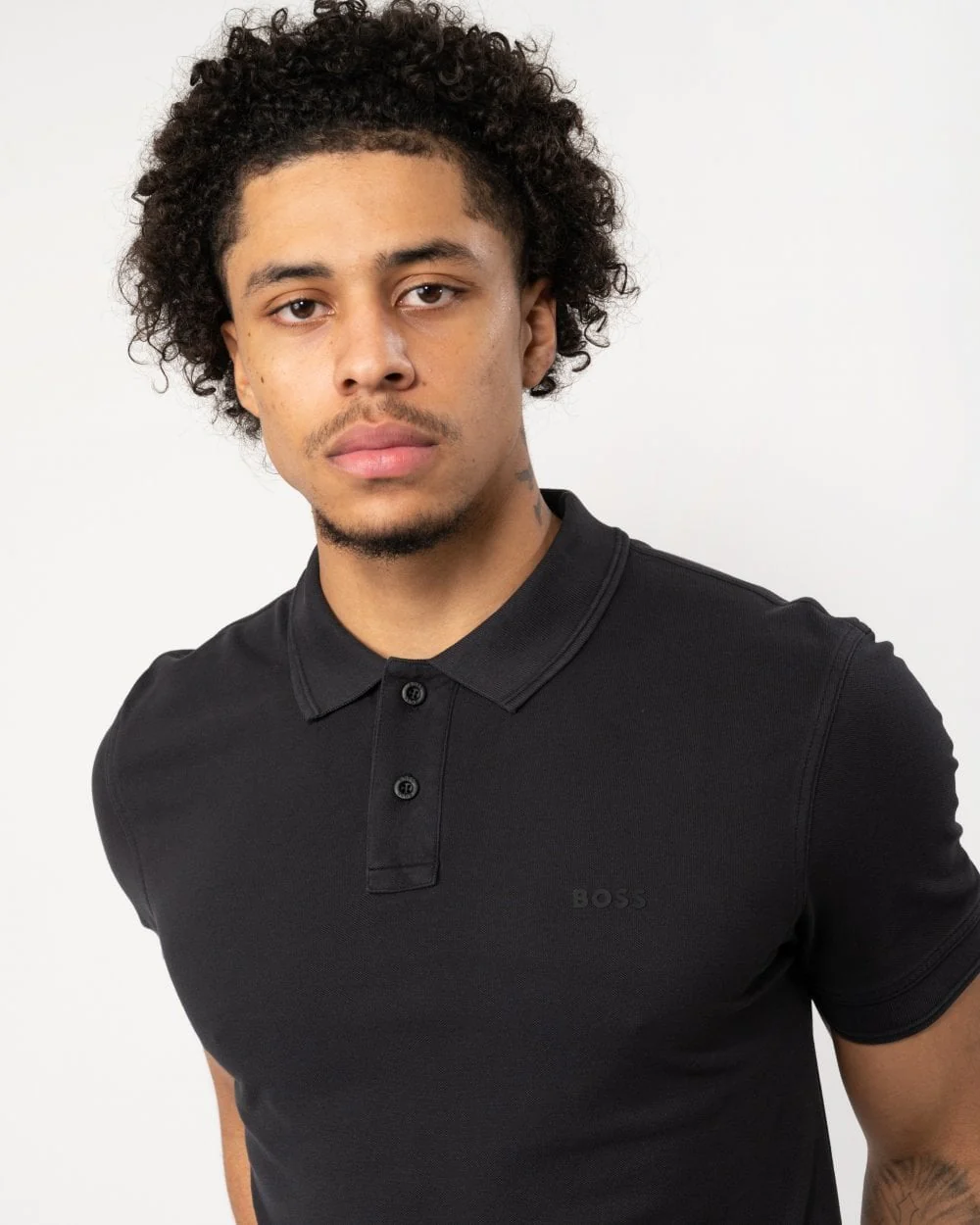 BOSS Orange Prime Mens Cotton-Piqué Polo Shirt with Logo Print NOS - Black 001 - Image 2