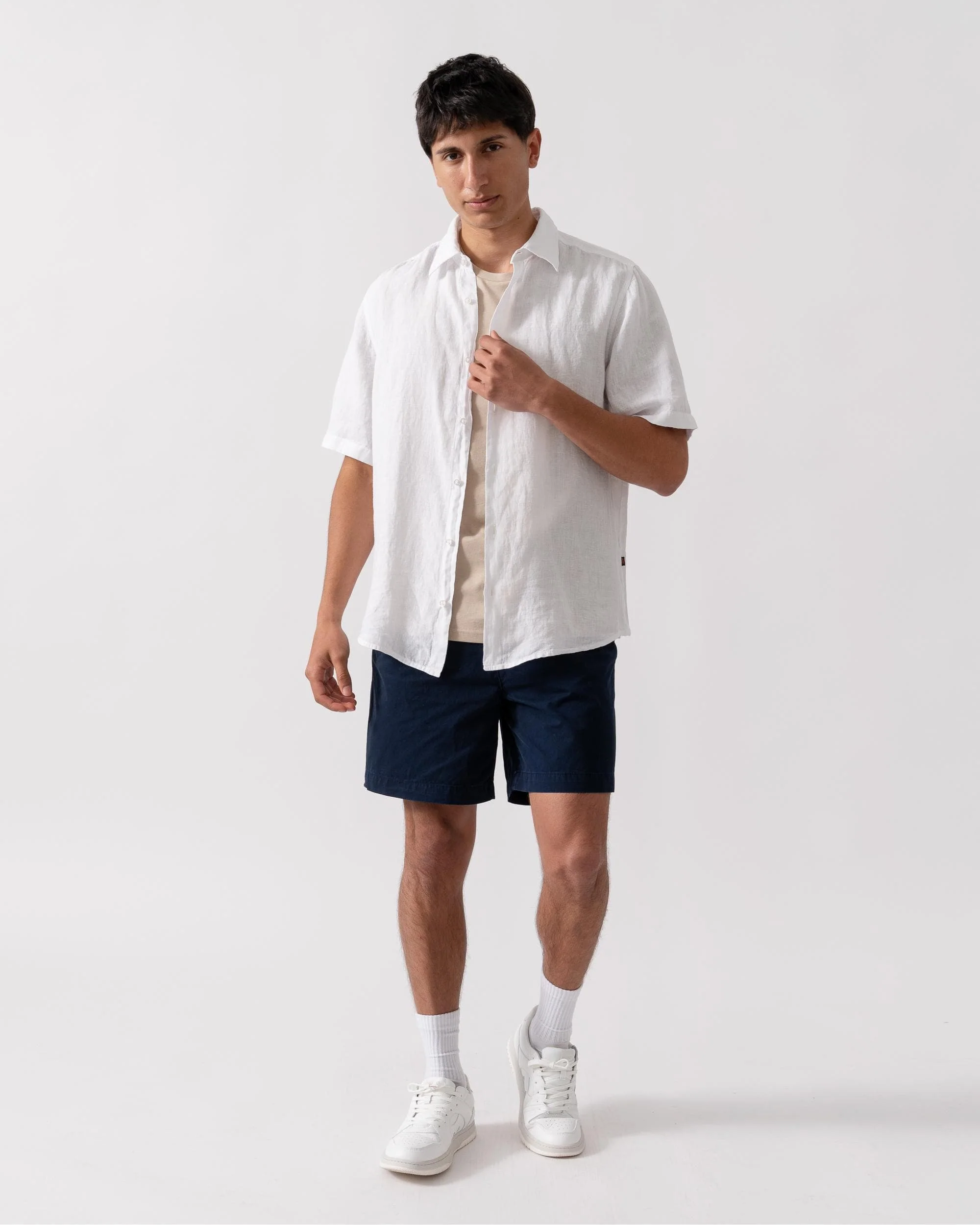 BOSS Orange Rash 2 Mens Short Sleeve Linen Shirt - White 100 - Image 2