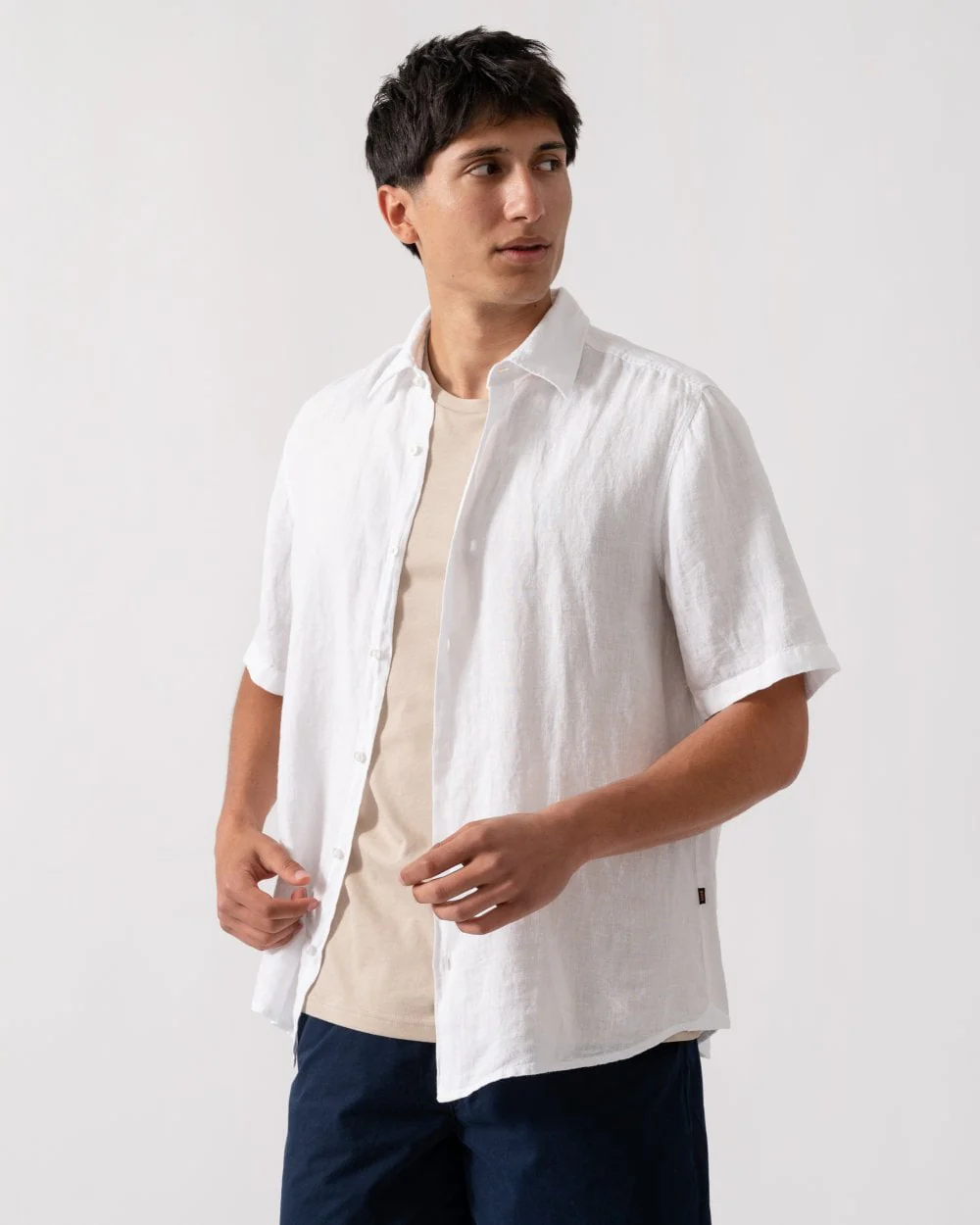 BOSS Orange Rash 2 Mens Short Sleeve Linen Shirt - White 100 - Image 3