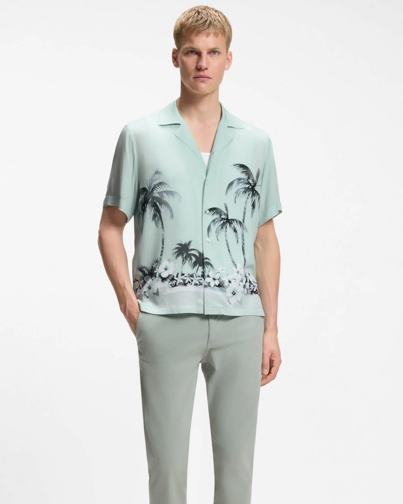 BOSS Orange Rayer Mens Short Sleeve Shirt - Turquoise/Aqua 446 - Image 2