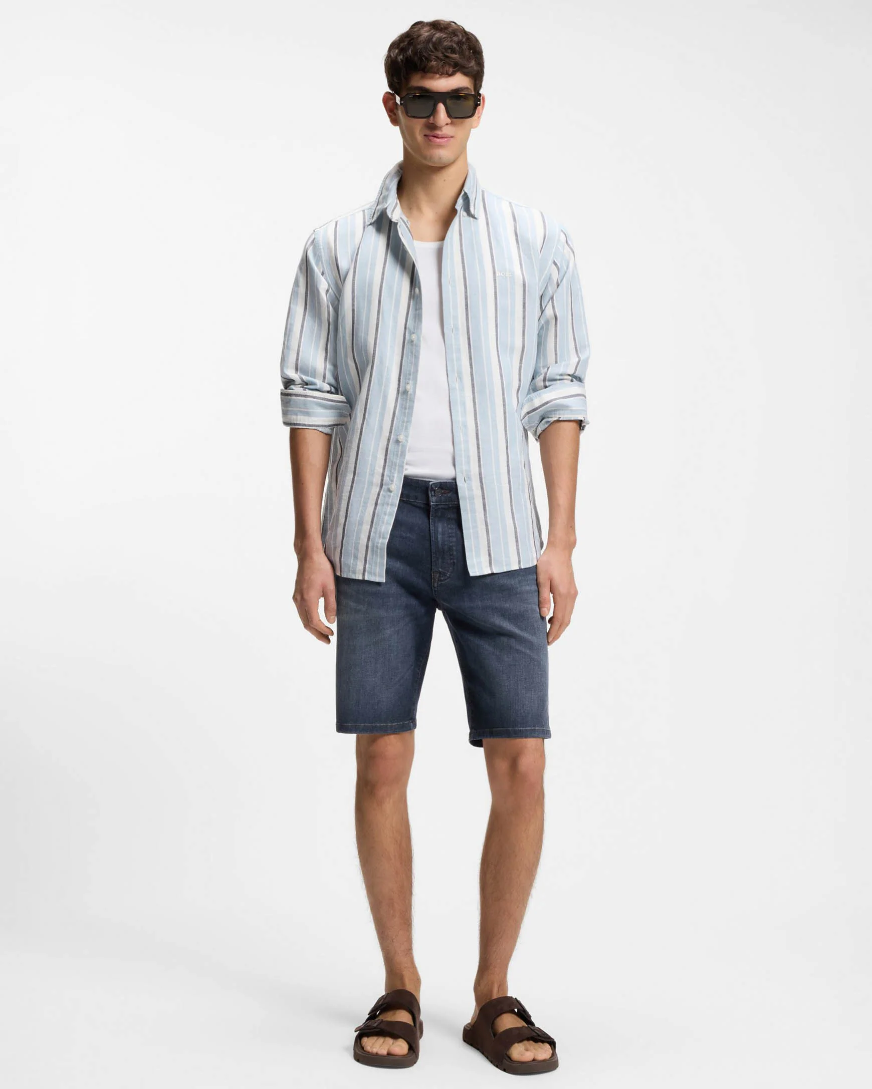 BOSS Orange Maine Regular-Fit Shorts in Soft-Motion Denim - Medium Blue 420 - Image 2