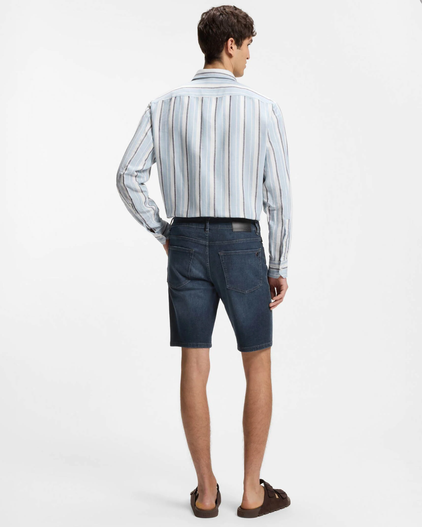 BOSS Orange Maine Regular-Fit Shorts in Soft-Motion Denim - Medium Blue 420 - Image 3