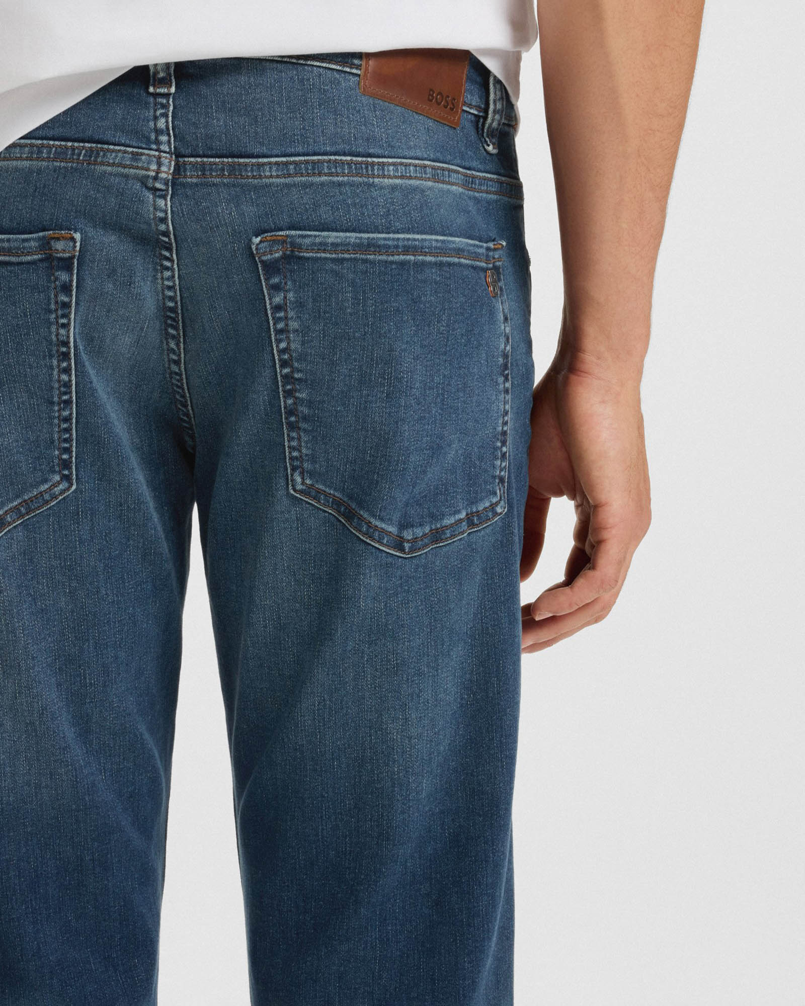 BOSS Orange Re.Maine Mens Regular-Fit Jeans in Super-Stretch Denim - Navy 411 - Image 2