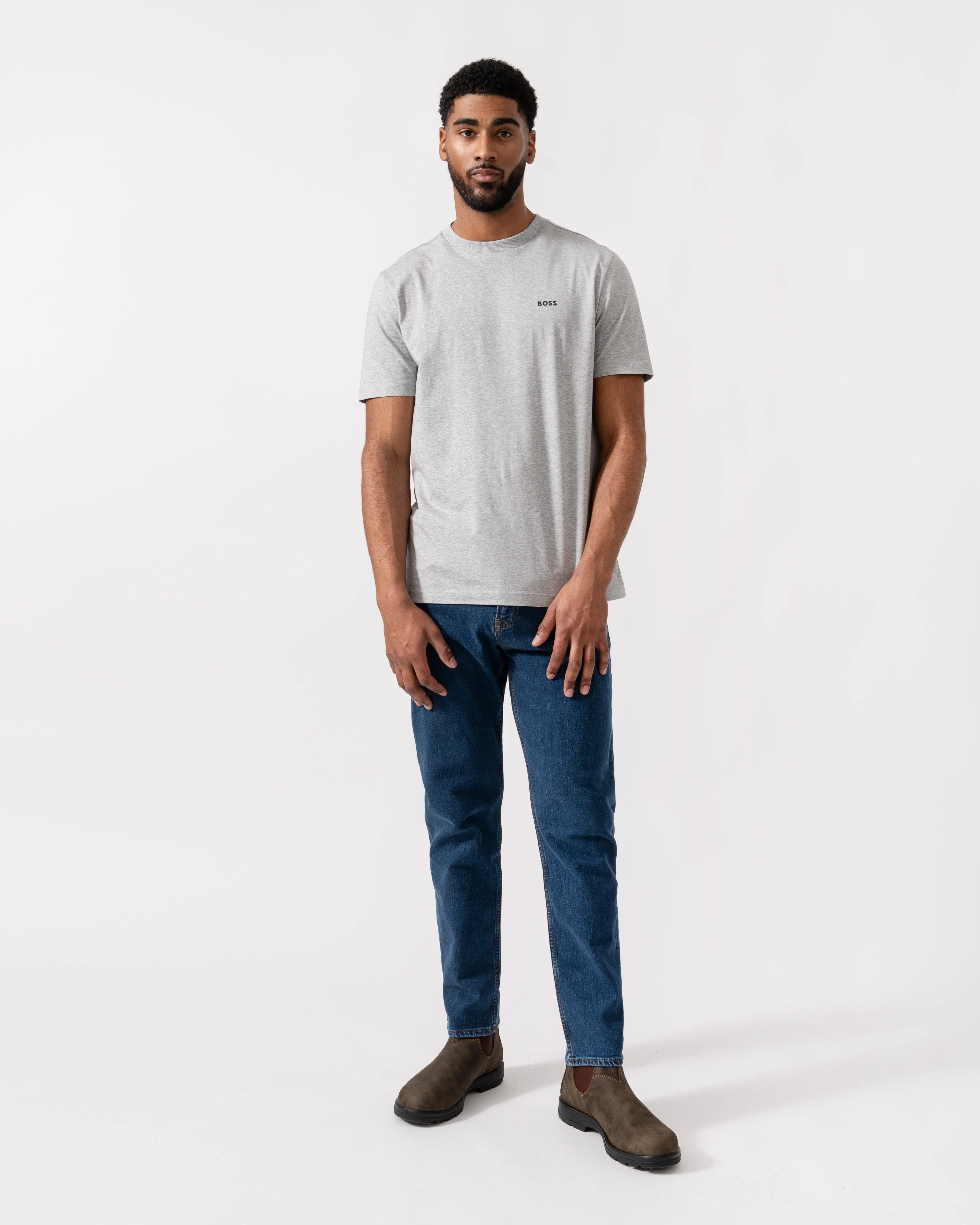 BOSS Green Mens Tee Stretch Cotton T-Shirt with Contrast Logo - Silver 043 - Image 3