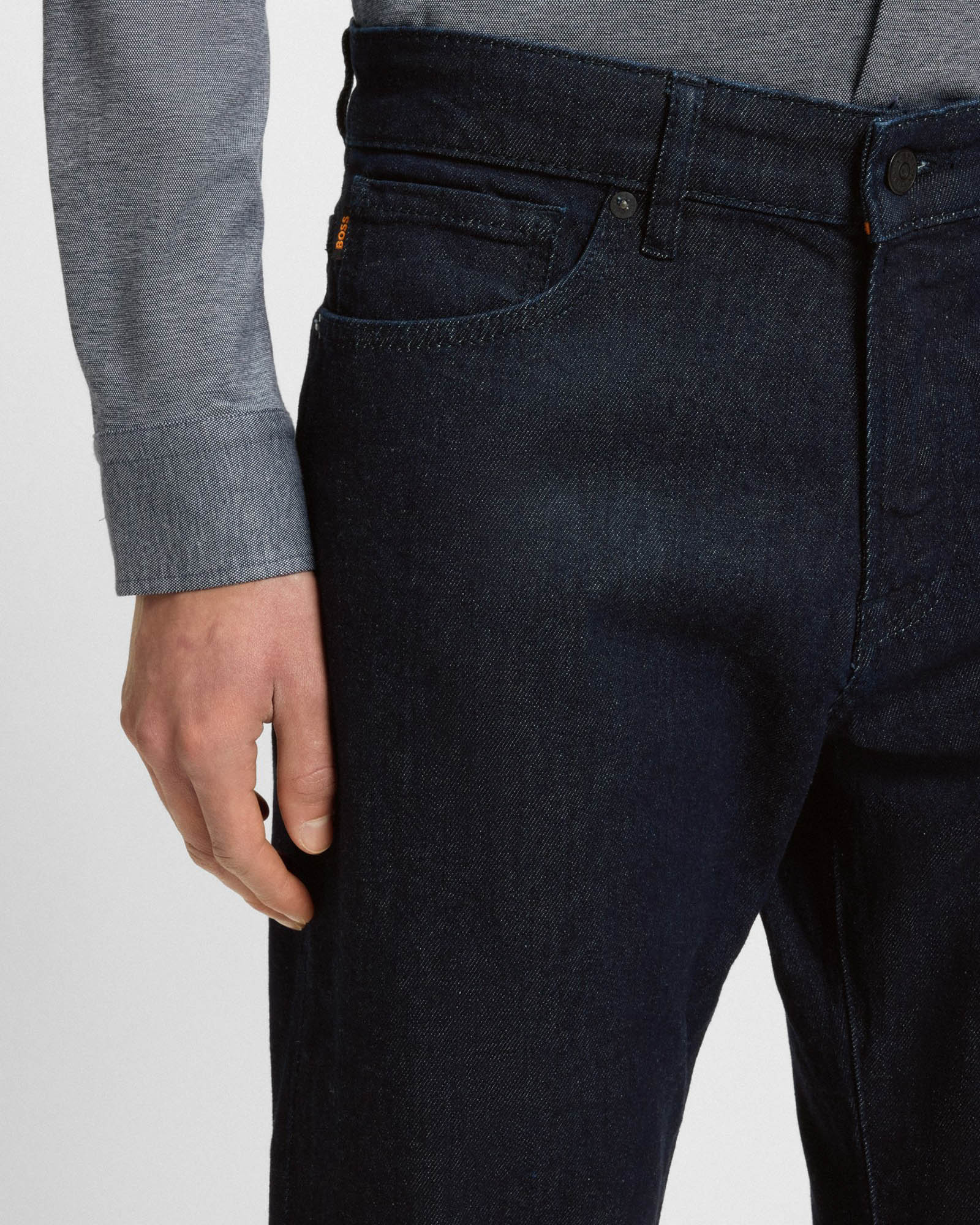 BOSS Orange Re.Maine Mens Regular Fit Comfort-Stretch Denim Jeans - Dark Blue 403 - Image 3
