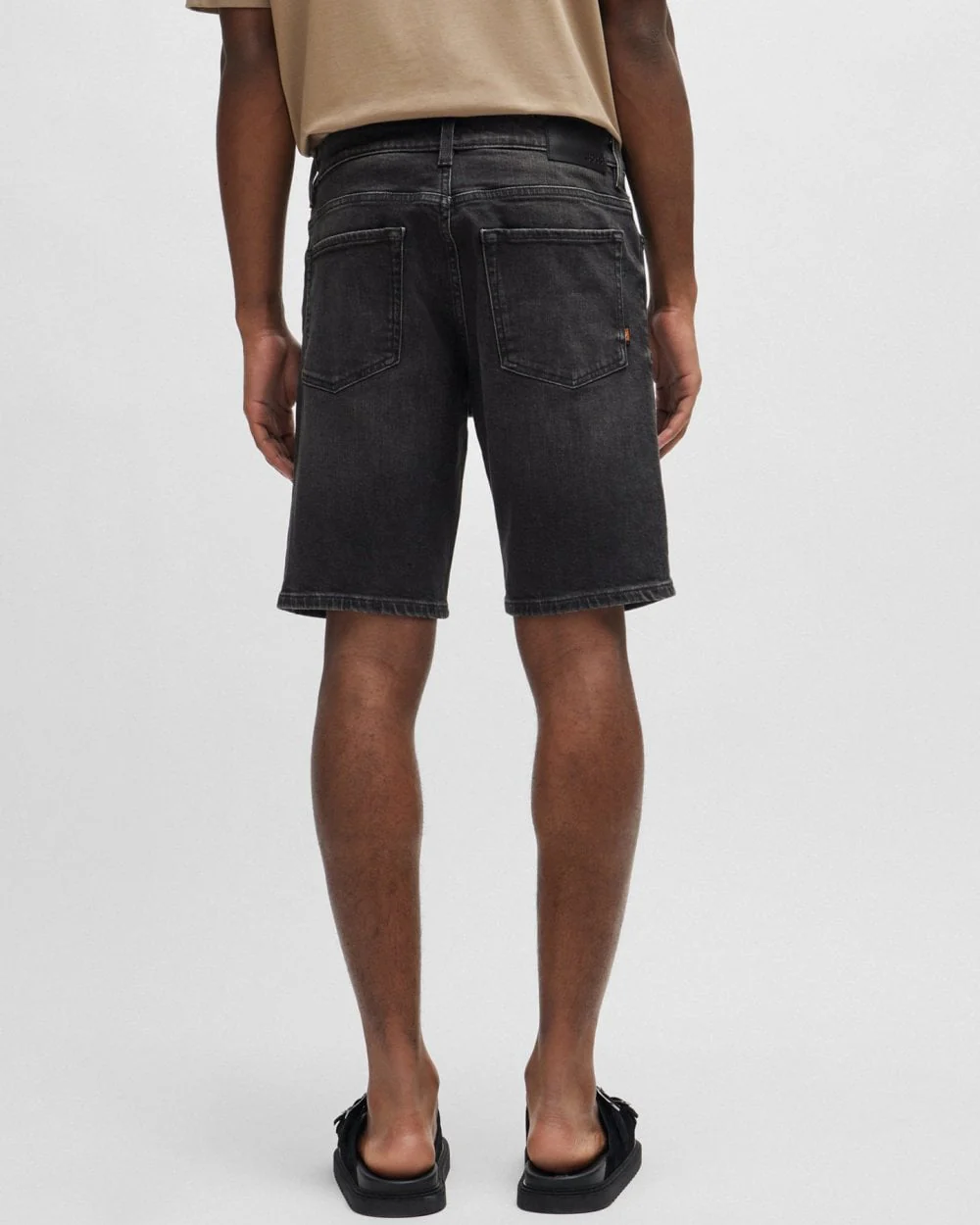 BOSS Orange Re.Maine Mens Regular Fit Shorts in Dark Grey Comfort-Stretch Denim - Image 3