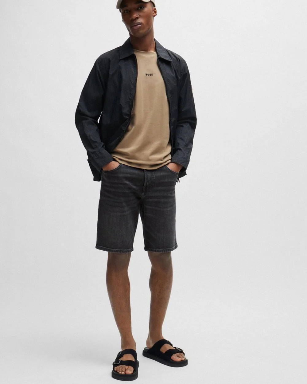 BOSS Orange Re.Maine Mens Regular Fit Shorts in Dark Grey Comfort-Stretch Denim - Image 4