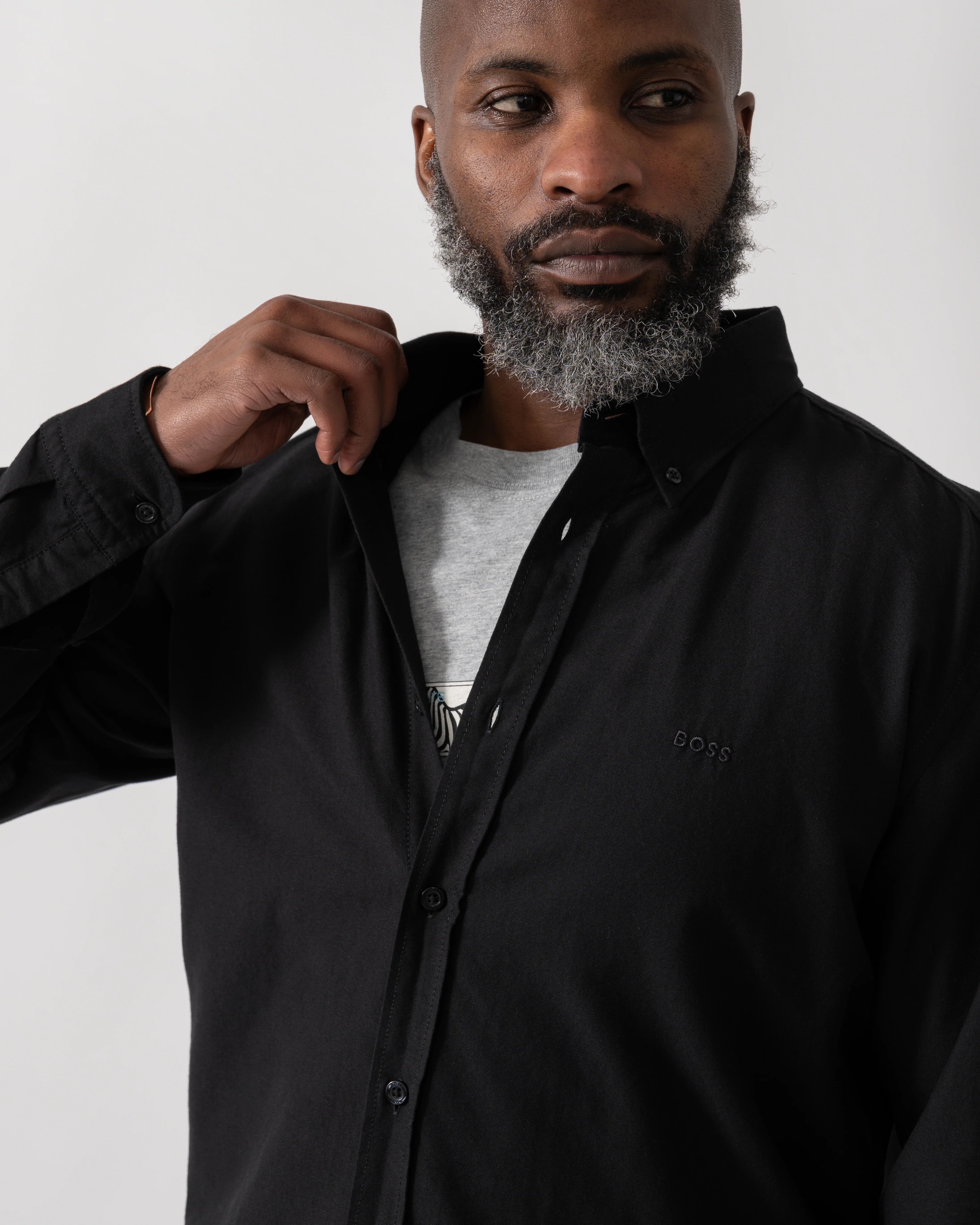 BOSS Orange Rickert Mens Long Sleeve Shirt - Black 002 - Image 3