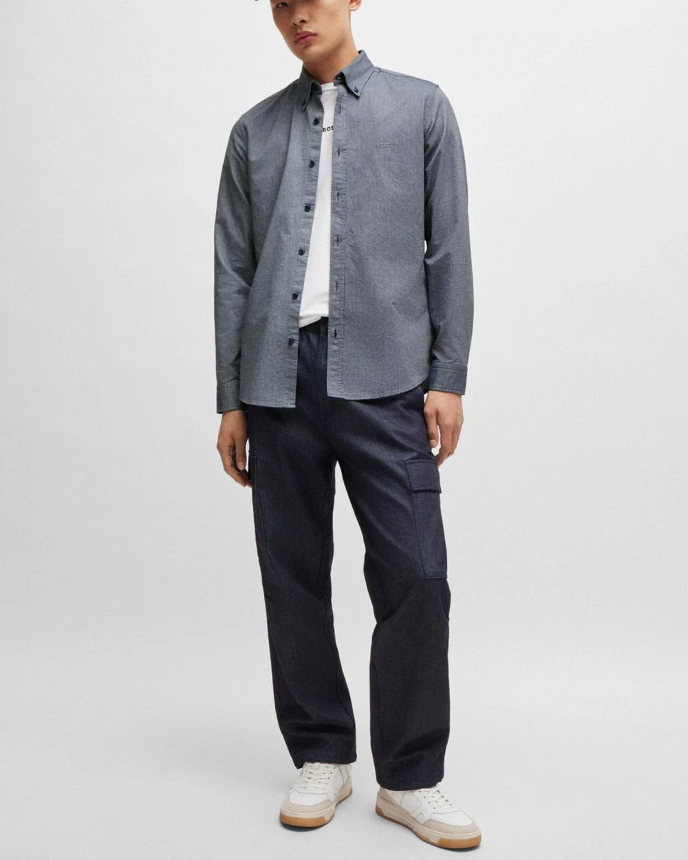 BOSS Orange Rickert Mens Long Sleeve Shirt - Navy 418 - Image 4