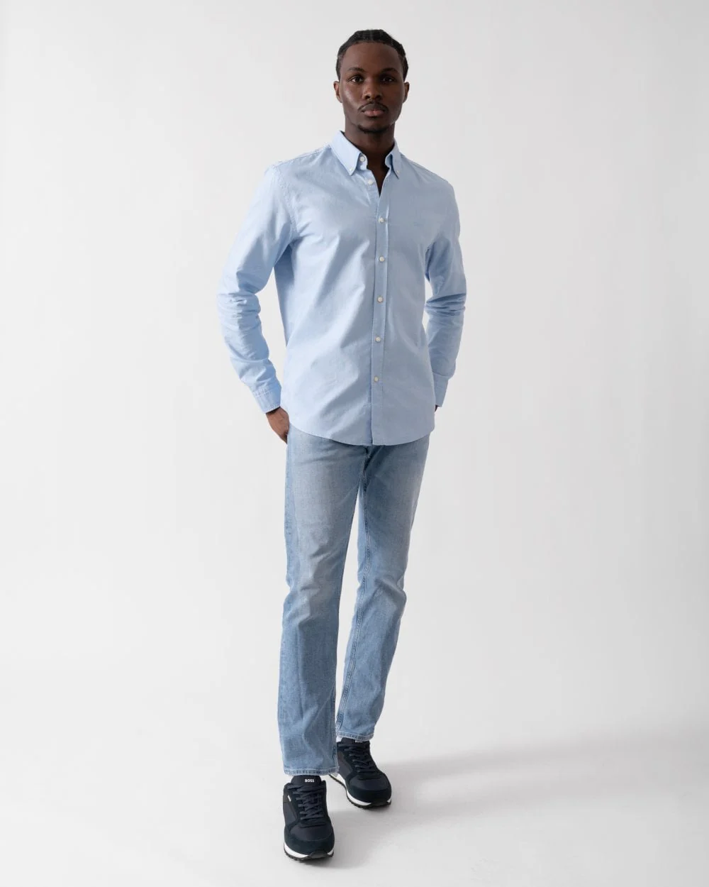 BOSS Orange Rickert Mens Long Sleeve Shirt - Open Blue 460 - Image 3