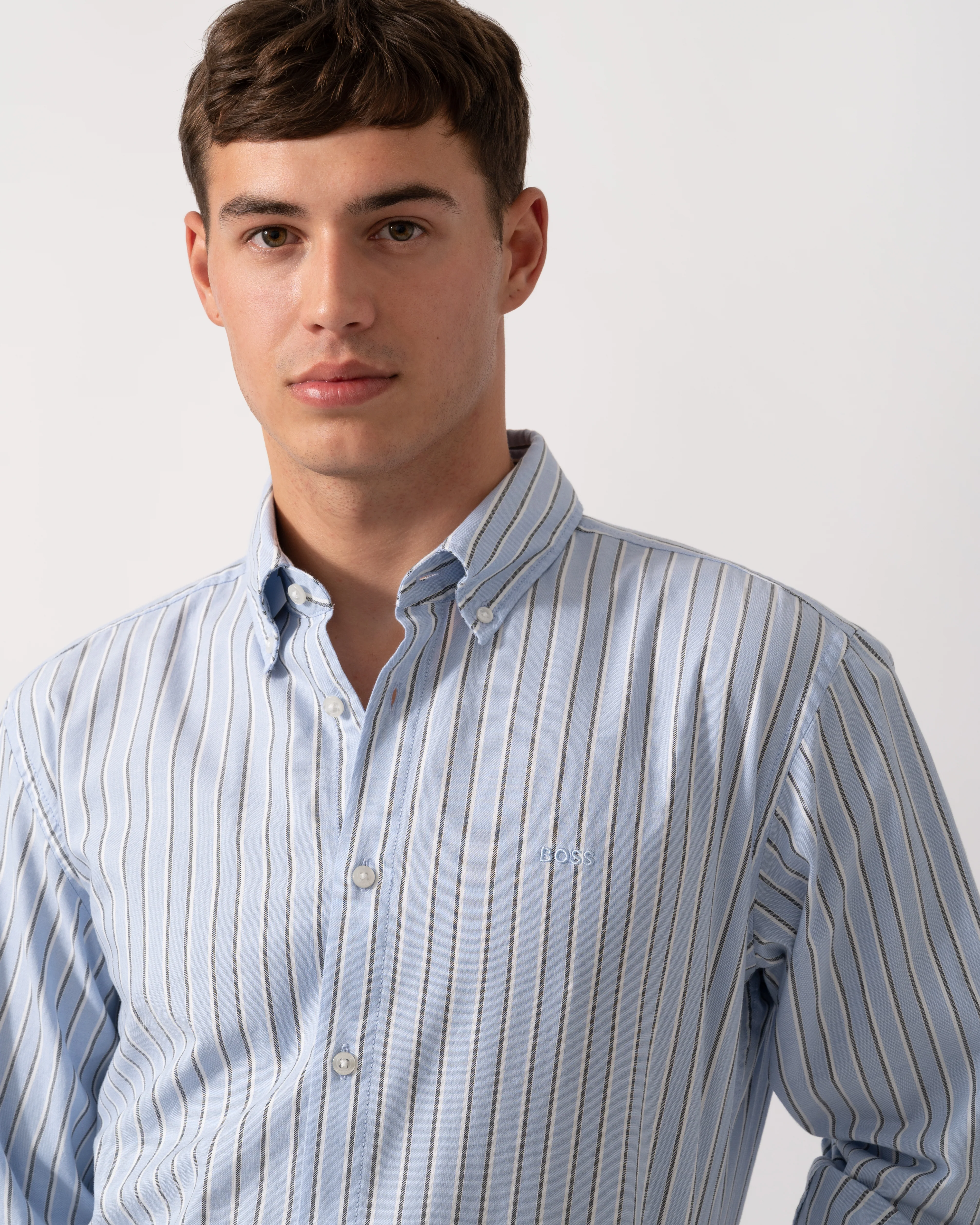 BOSS Orange Ricoplus Mens Long Sleeve Shirt - Open Blue 470 - Image 3