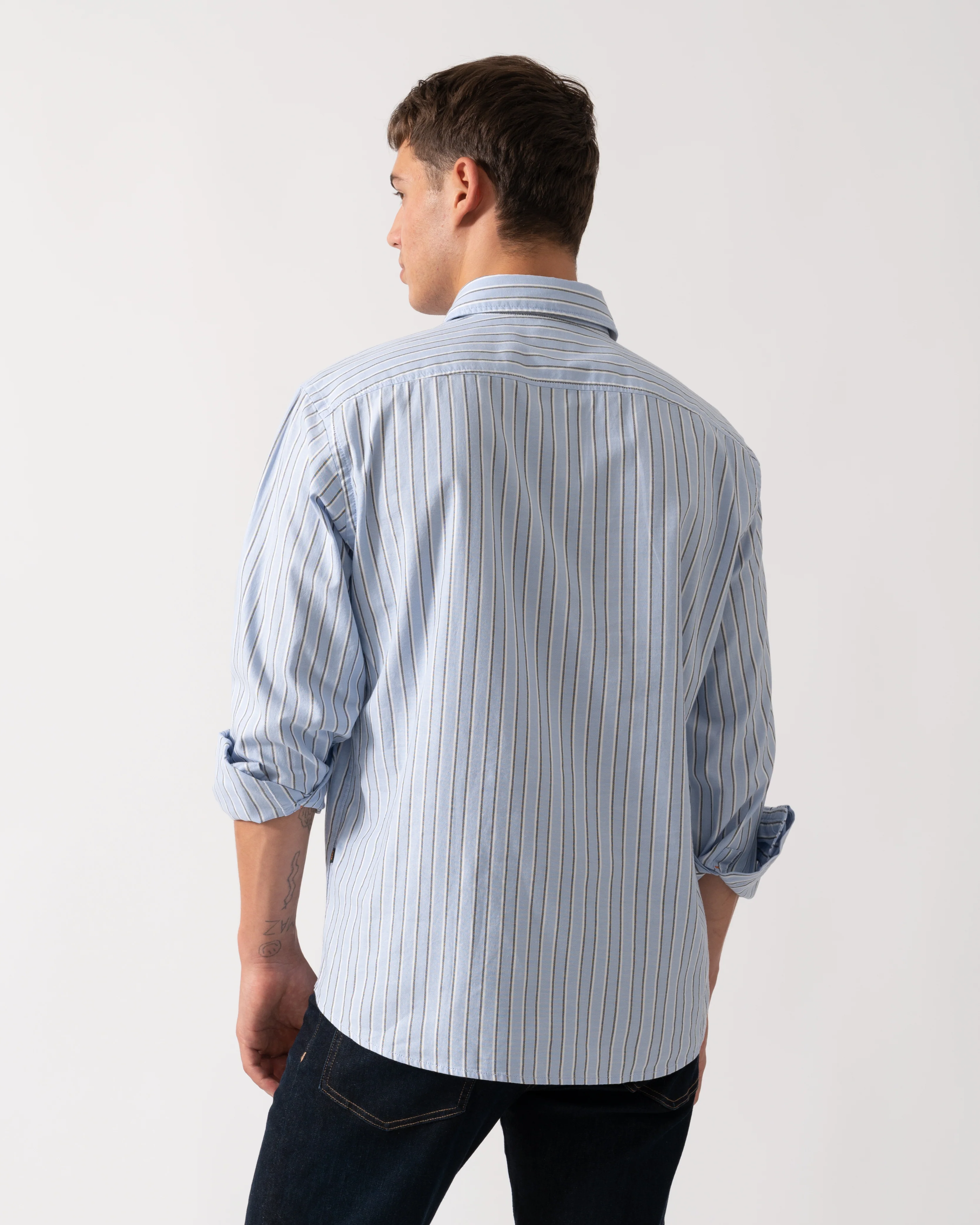 BOSS Orange Ricoplus Mens Long Sleeve Shirt - Open Blue 470 - Image 4