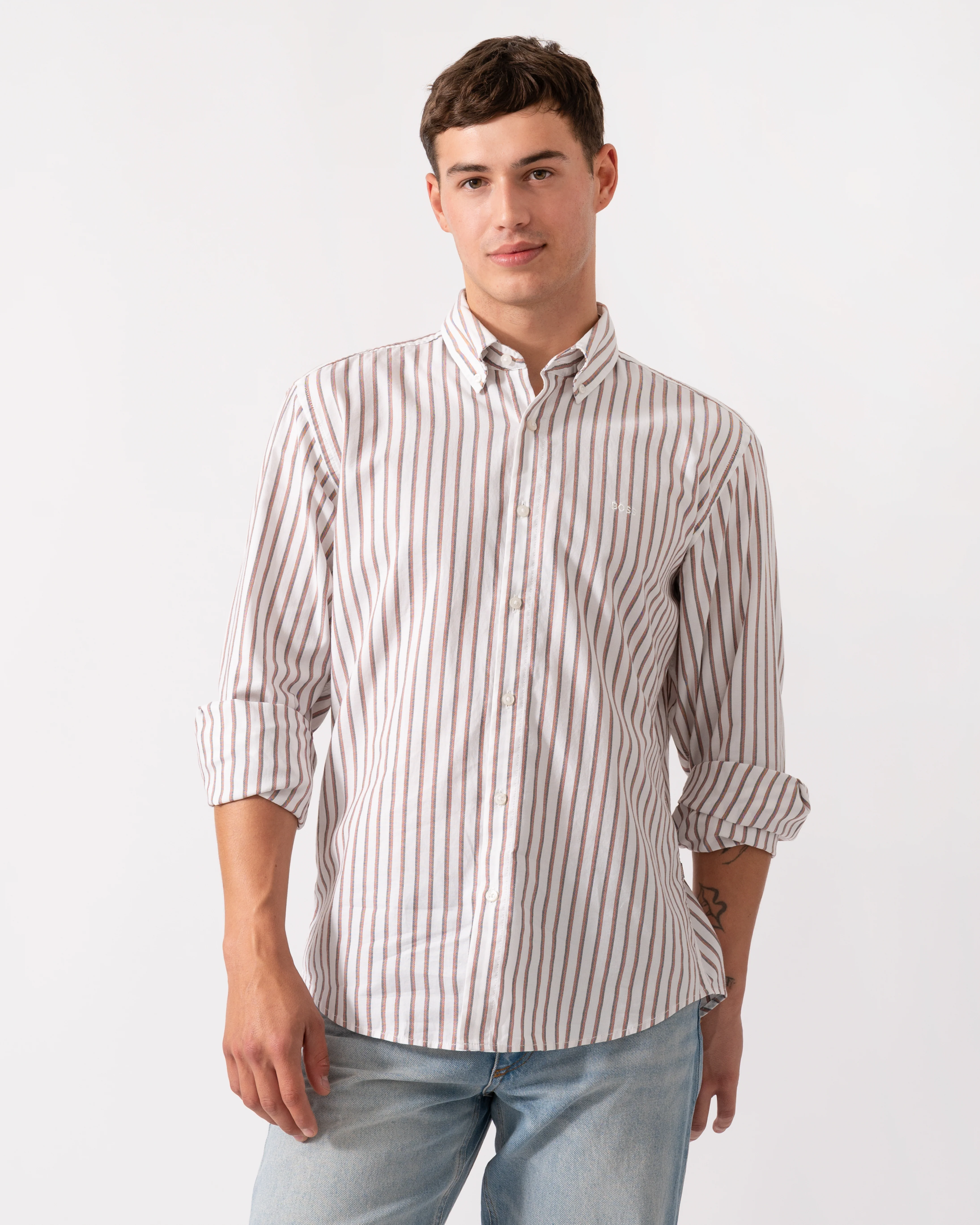 BOSS Orange Ricoplus Mens Long Sleeve Shirt - White 100
