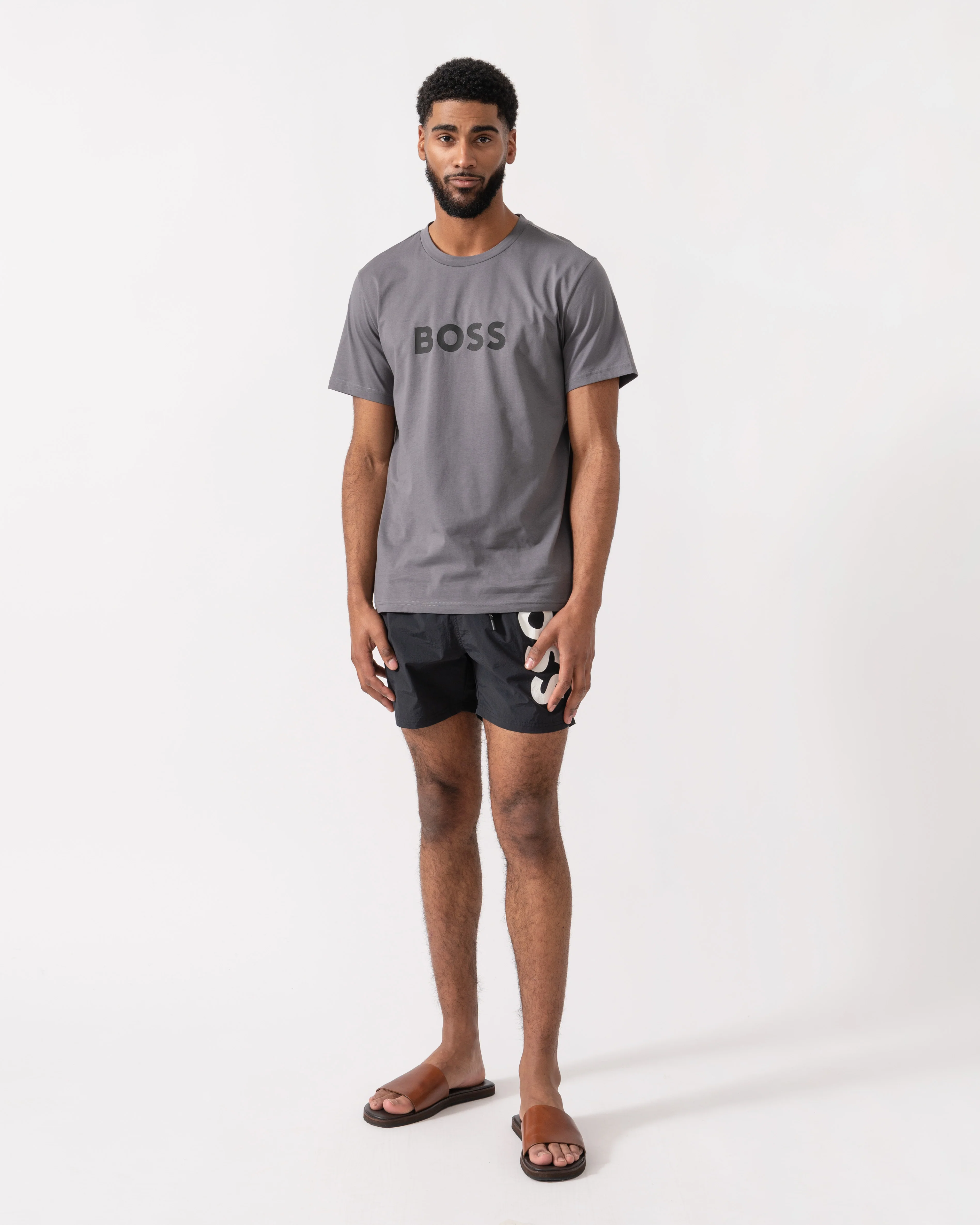 BOSS Orange RN Relaxed Fit T-Shirt With Contrast Logo - Dark Grey 025 - Image 3