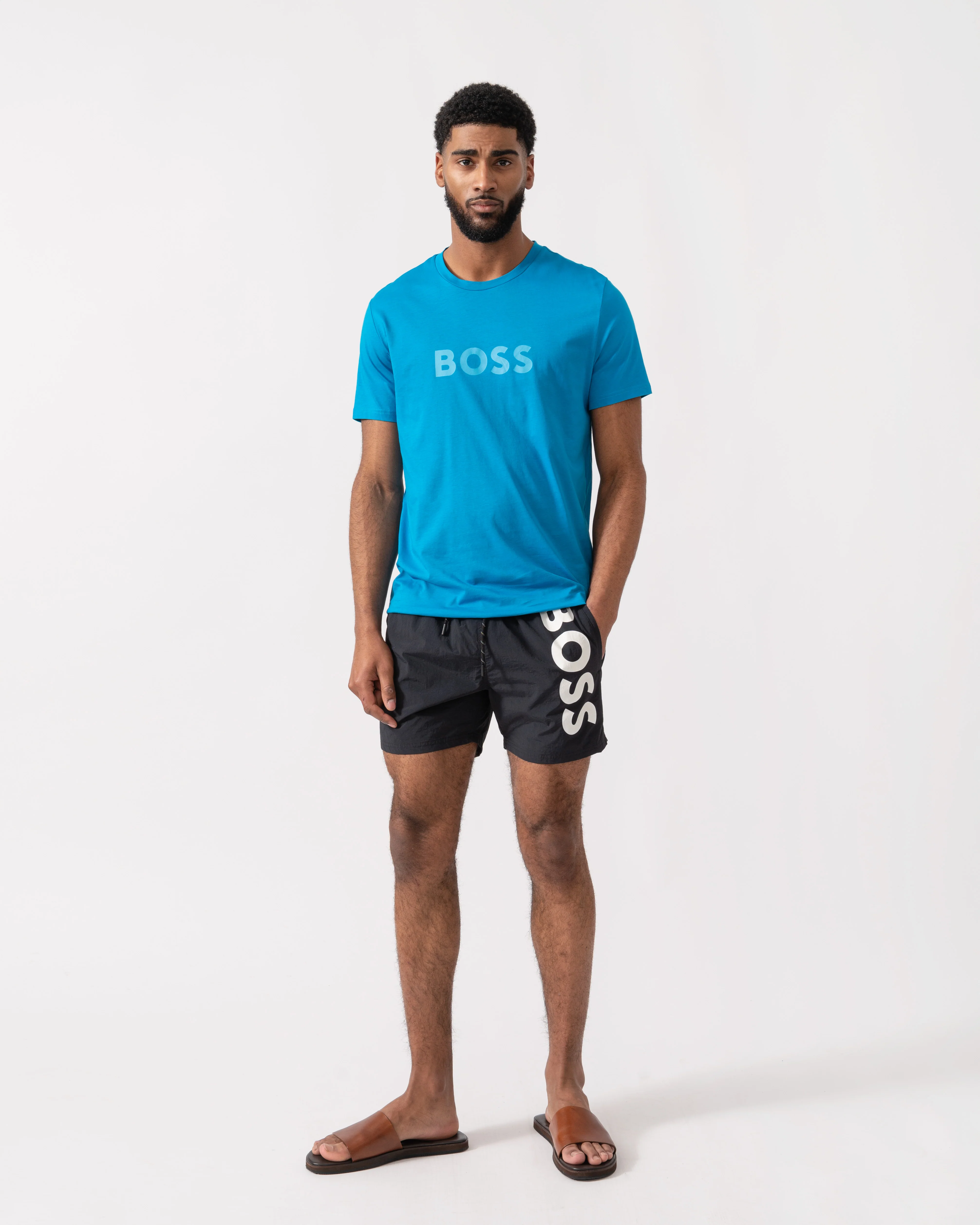 BOSS Orange RN Relaxed Fit T-Shirt With Contrast Logo - Turquoise/Aqua 443 - Image 3