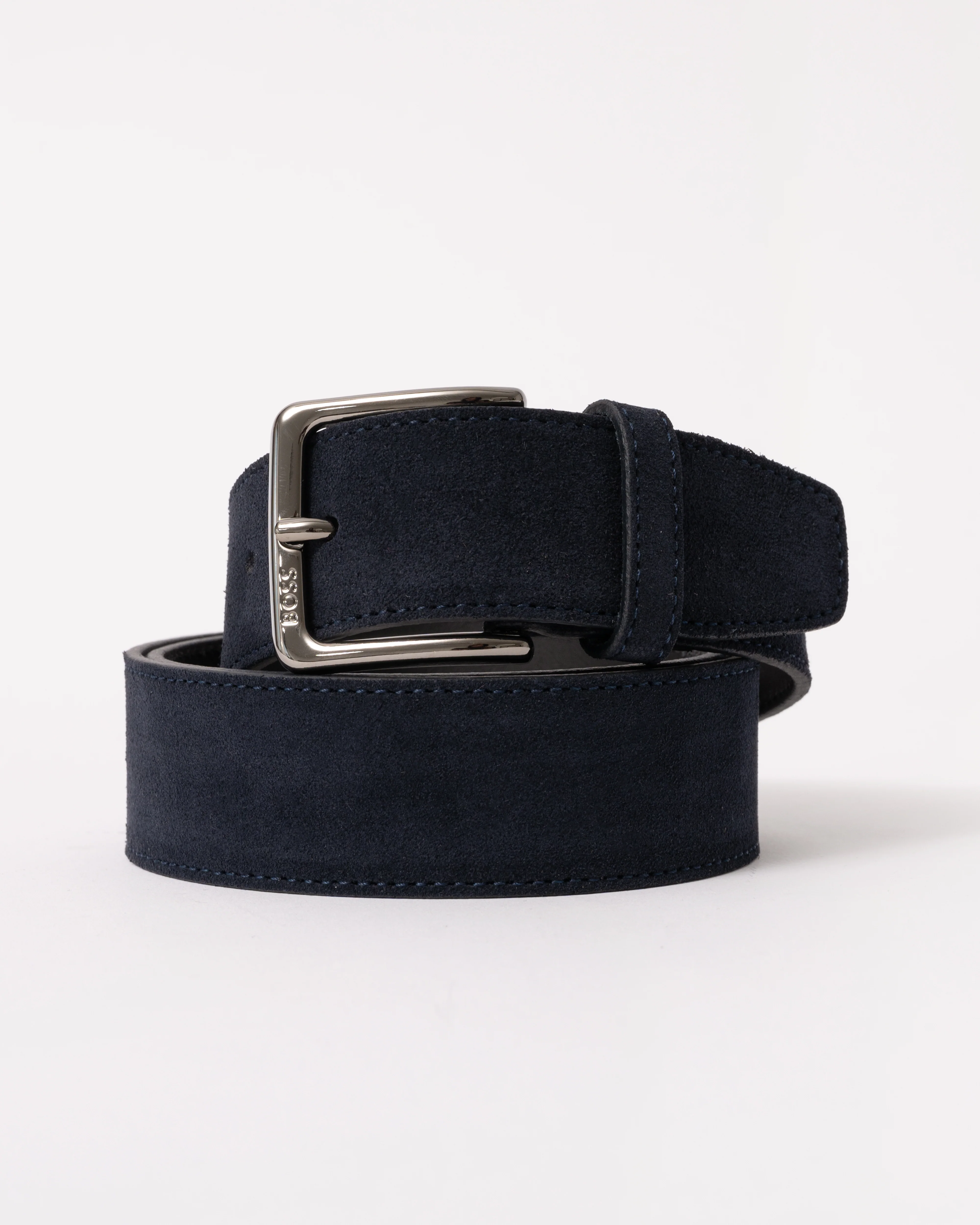 BOSS Orange Ronnie Mens Suede Belt with Logo-Engraved Gunmetal Buckle - Dark Blue 401 - Image 2