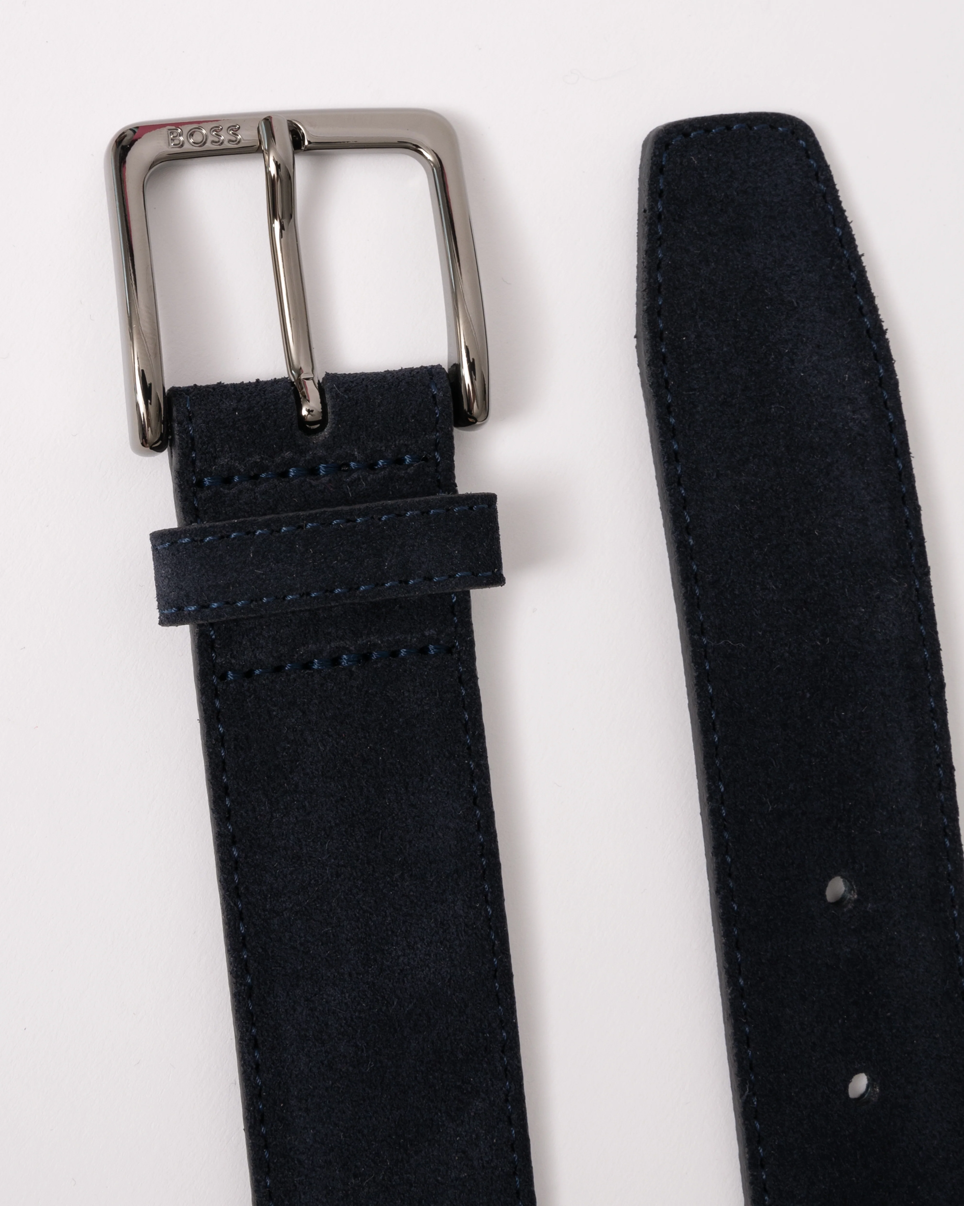 BOSS Orange Ronnie Mens Suede Belt with Logo-Engraved Gunmetal Buckle - Dark Blue 401 - Image 3