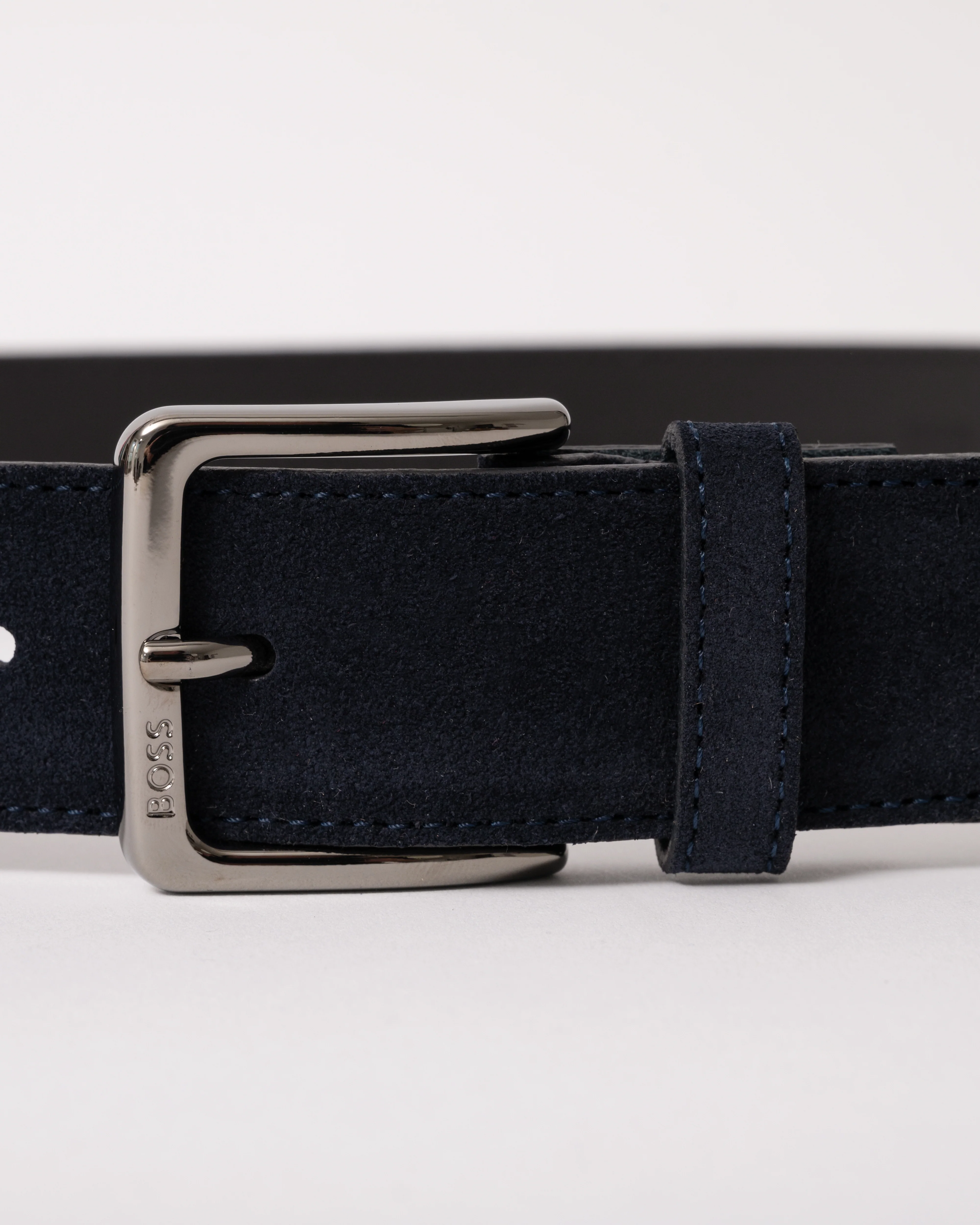 BOSS Orange Ronnie Mens Suede Belt with Logo-Engraved Gunmetal Buckle - Dark Blue 401 - Image 4