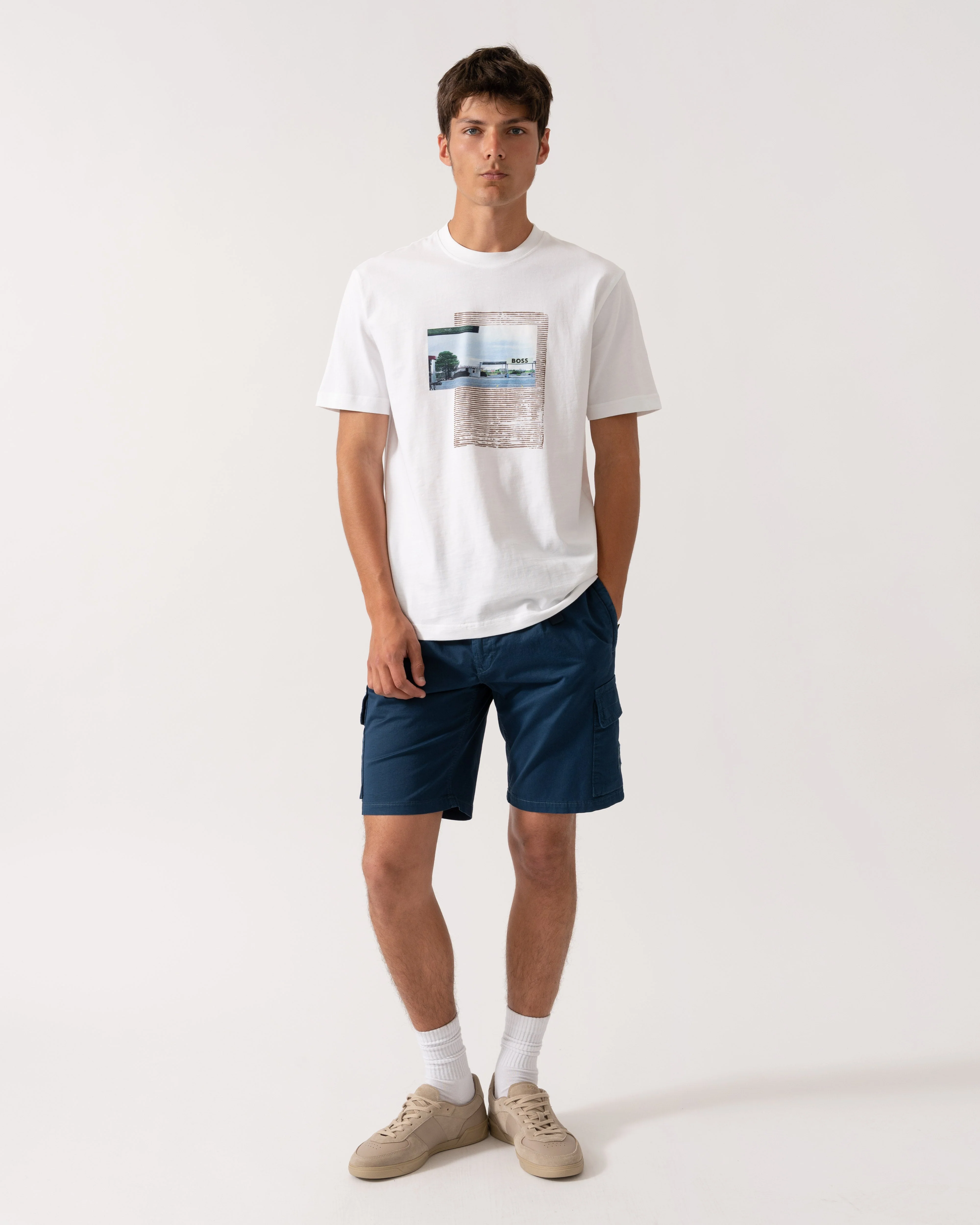 BOSS Orange Sariel Mens Shorts - Open Blue 466 - Image 4
