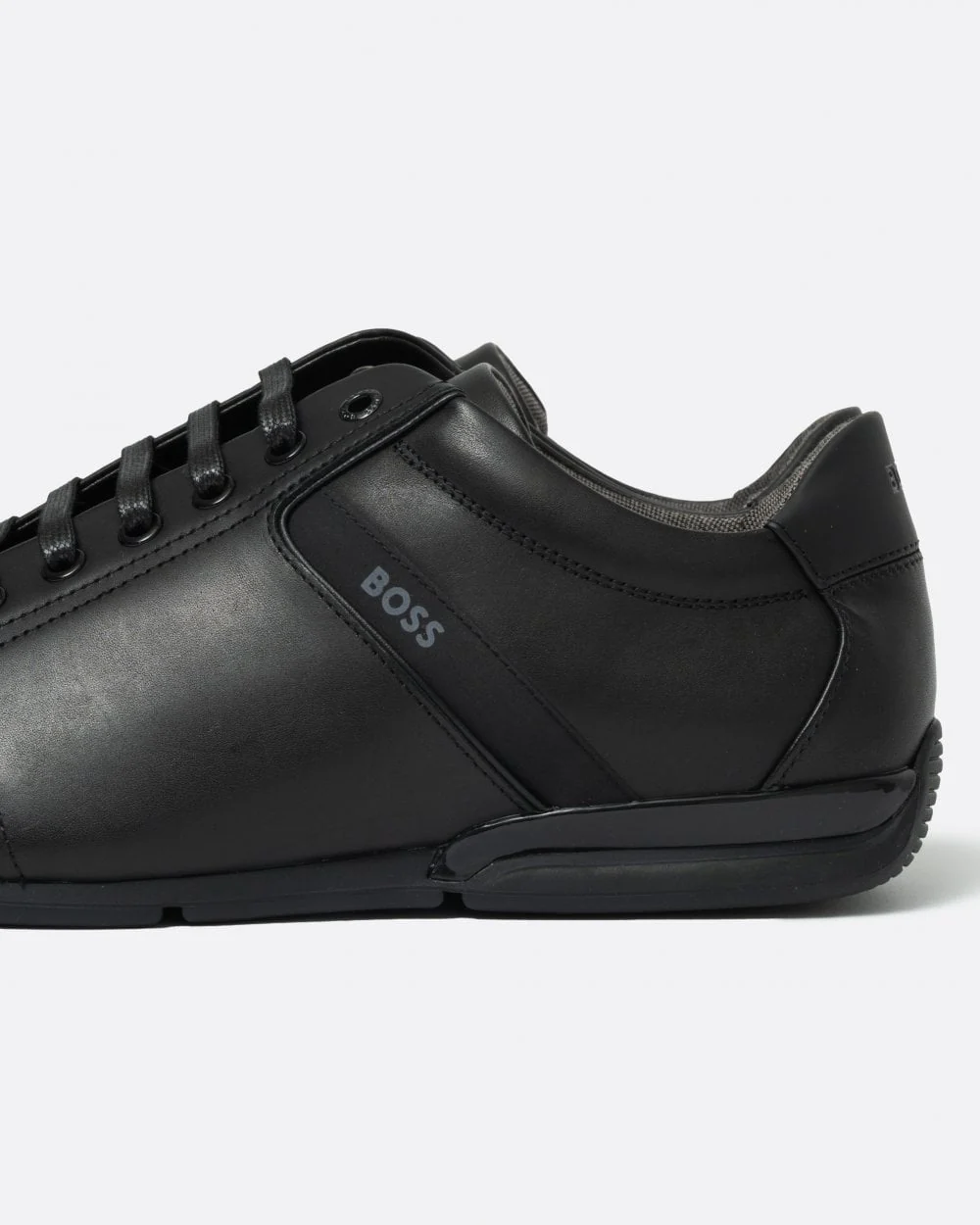 BOSS Orange Saturn Mens Low Profile Leather Trainers With Odour-Control Lining NOS - Black 001 - Image 2