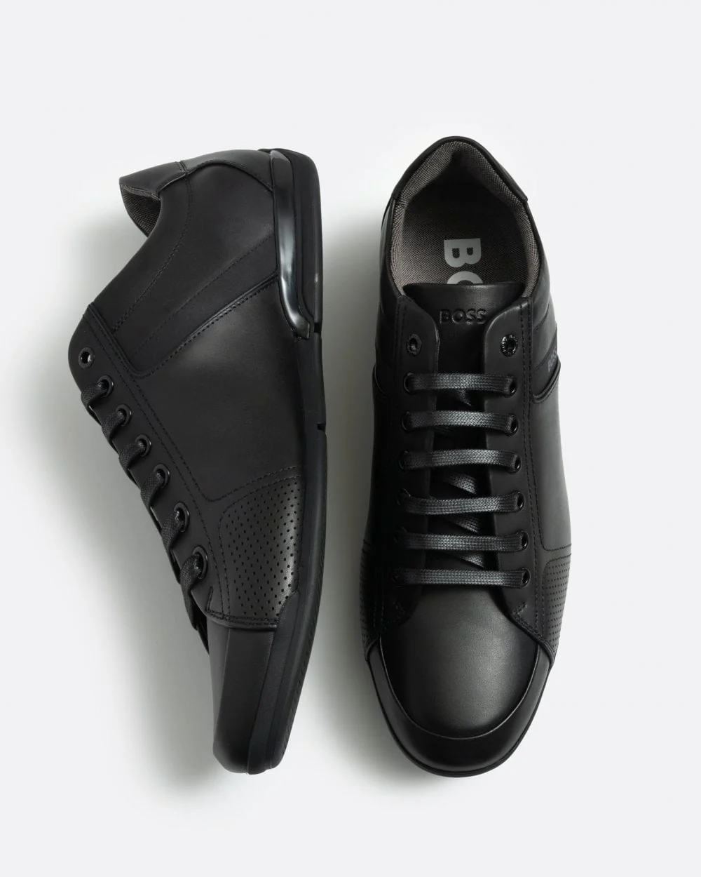 BOSS Orange Saturn Mens Low Profile Leather Trainers With Odour-Control Lining NOS - Black 001 - Image 5