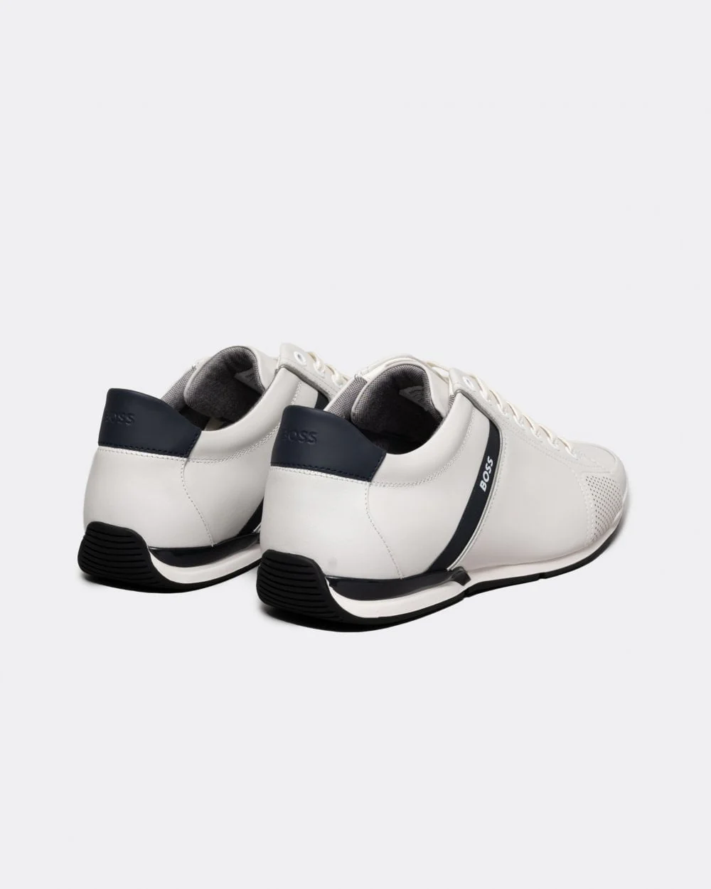 BOSS Orange Saturn Mens Low Profile Leather Trainers With Odour-Control Lining NOS - White 100 - Image 2