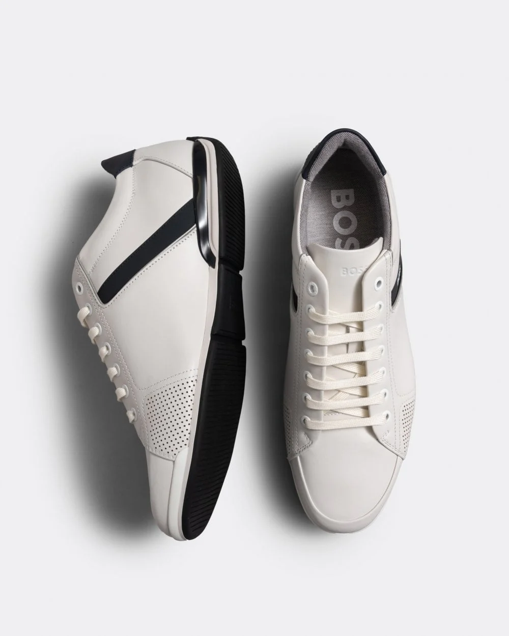 BOSS Orange Saturn Mens Low Profile Leather Trainers With Odour-Control Lining NOS - White 100 - Image 4