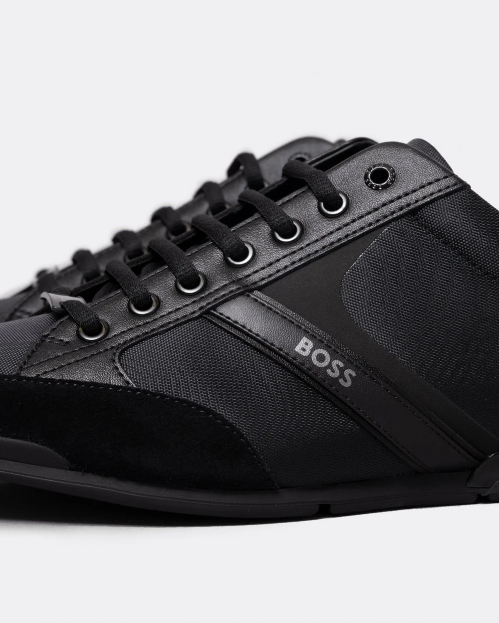 BOSS Orange Saturn Mens Low Profile Mixed Material Trainers With Suede and Faux Leather NOS - Black 001 - Image 2