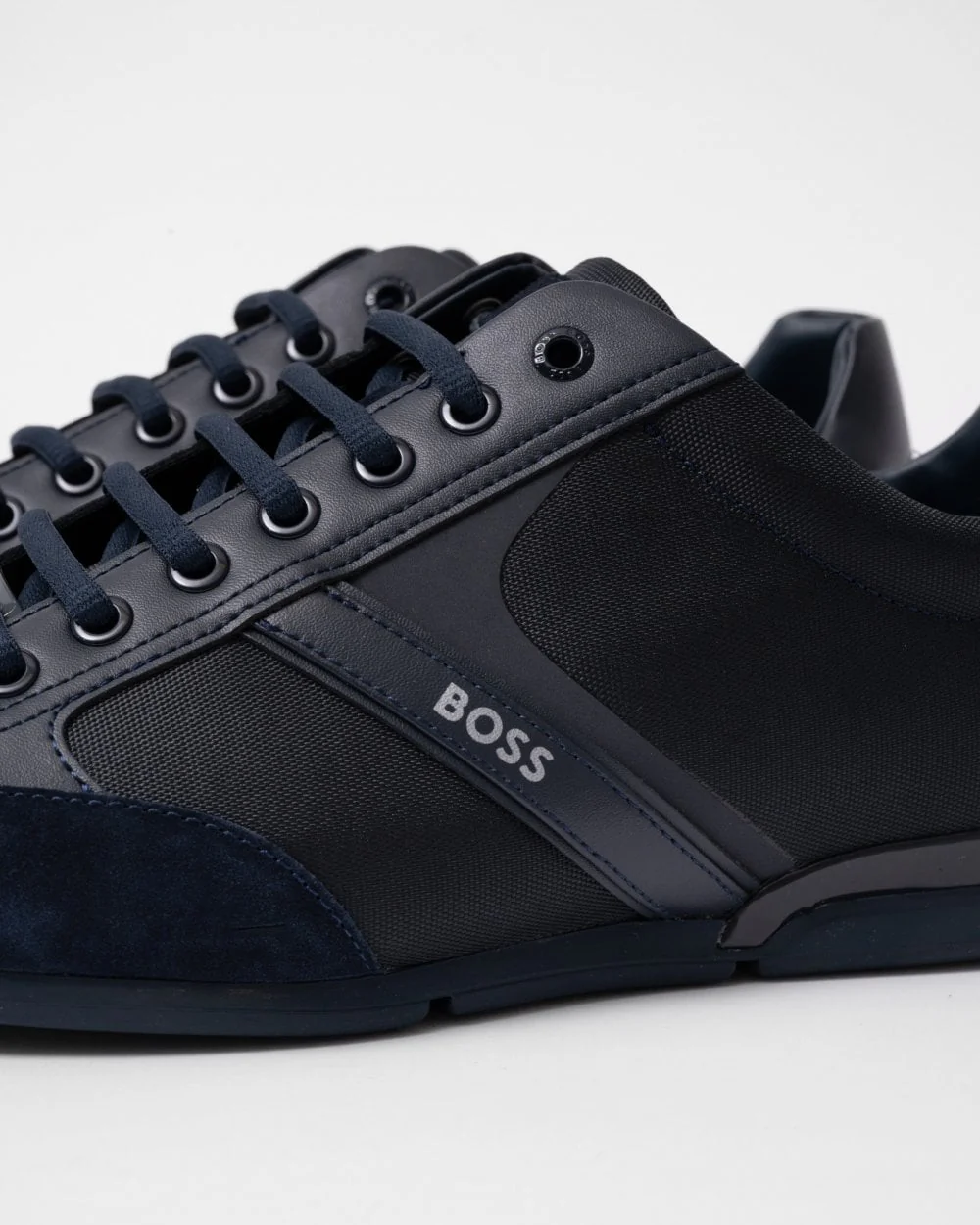 BOSS Orange Saturn Mens Low Profile Mixed Material Trainers With Suede and Faux Leather NOS - Dark Blue 401 - Image 2